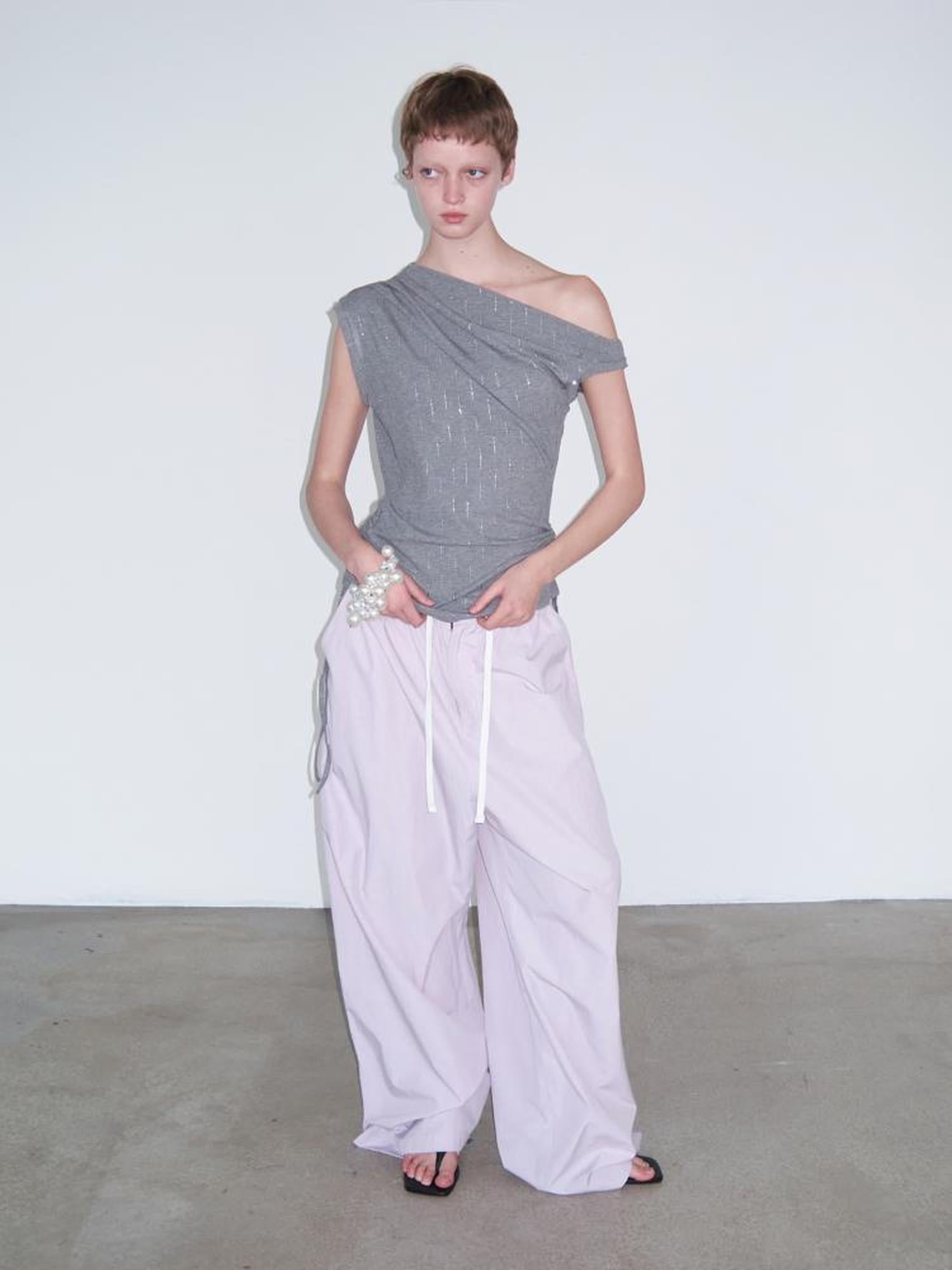 Delivery Delivery Light Pink Purple Striped White Trim Drawstring Wide Leg Pants