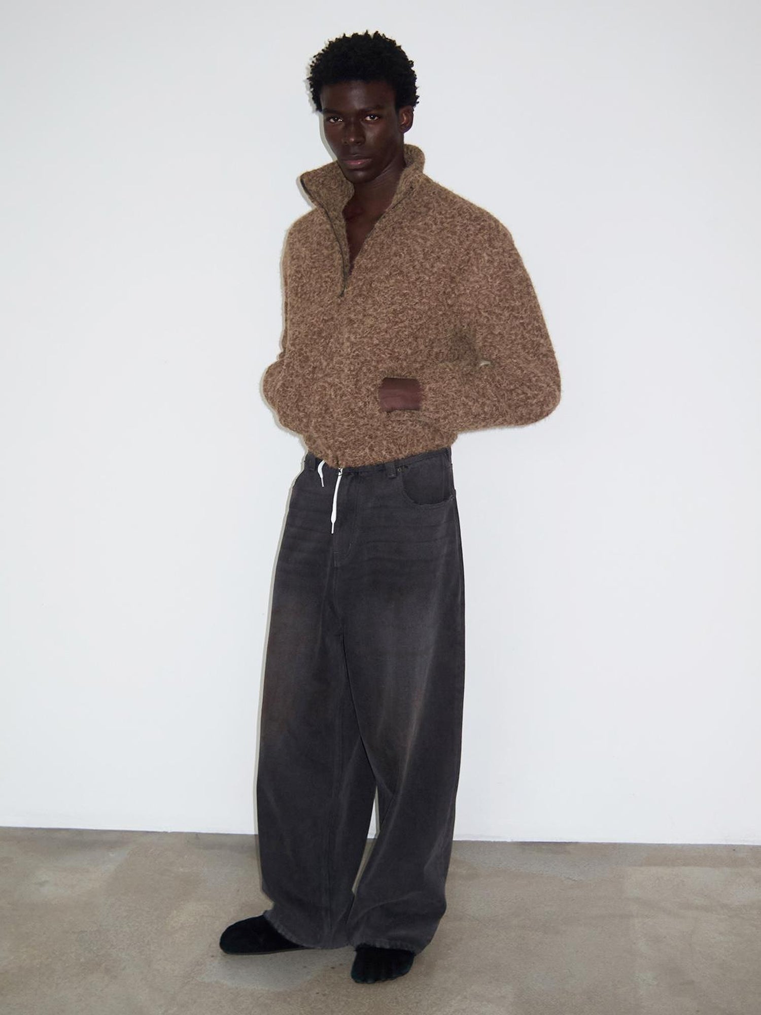 Delivery Delivery Washed Distressed Black Grey Jeans Loose Straight Leg Pants