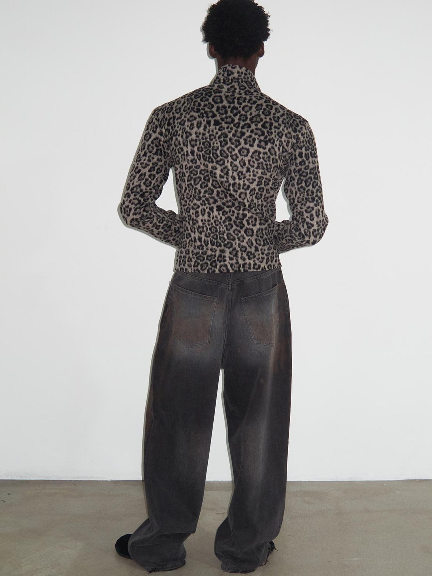 Delivery Delivery Washed Distressed Black Grey Jeans Loose Straight Leg Pants