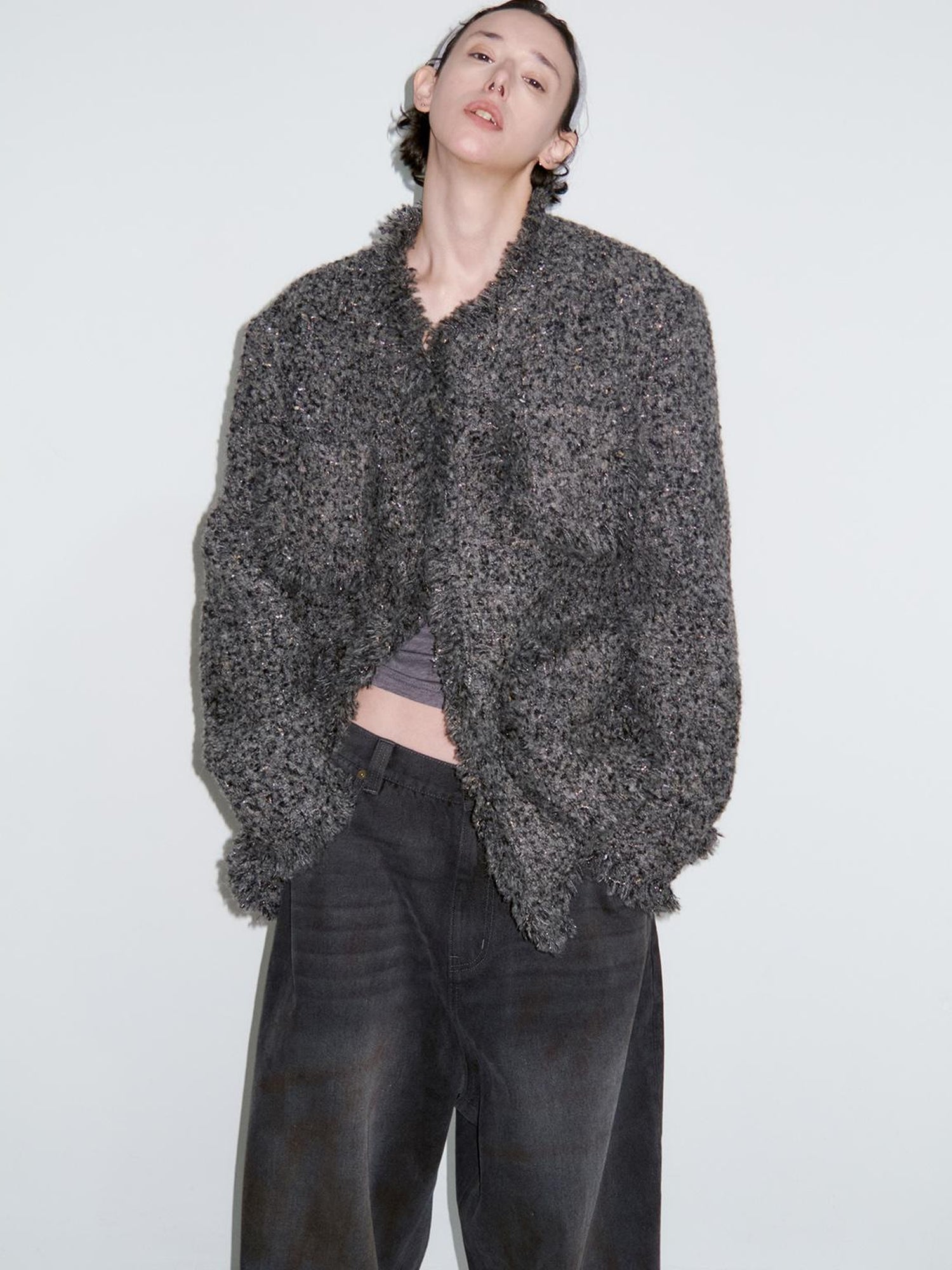 Delivery Delivery Washed Distressed Black Grey Jeans Loose Straight Leg Pants