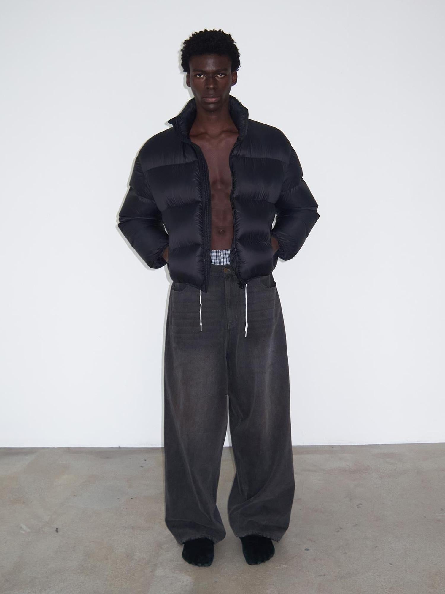 Delivery Delivery Washed Distressed Black Grey Jeans Loose Straight Leg Pants