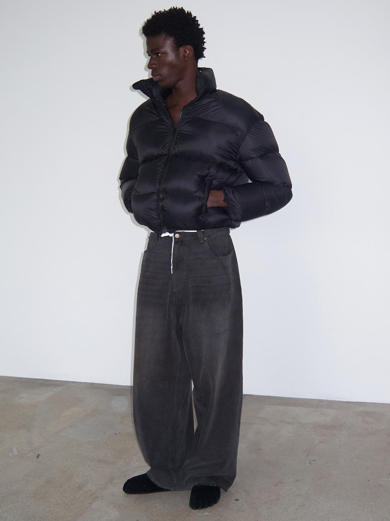 Delivery Delivery Washed Distressed Black Grey Jeans Loose Straight Leg Pants