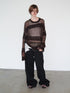 Delivery Distressed Knit Sweater With Brown Striped Texture