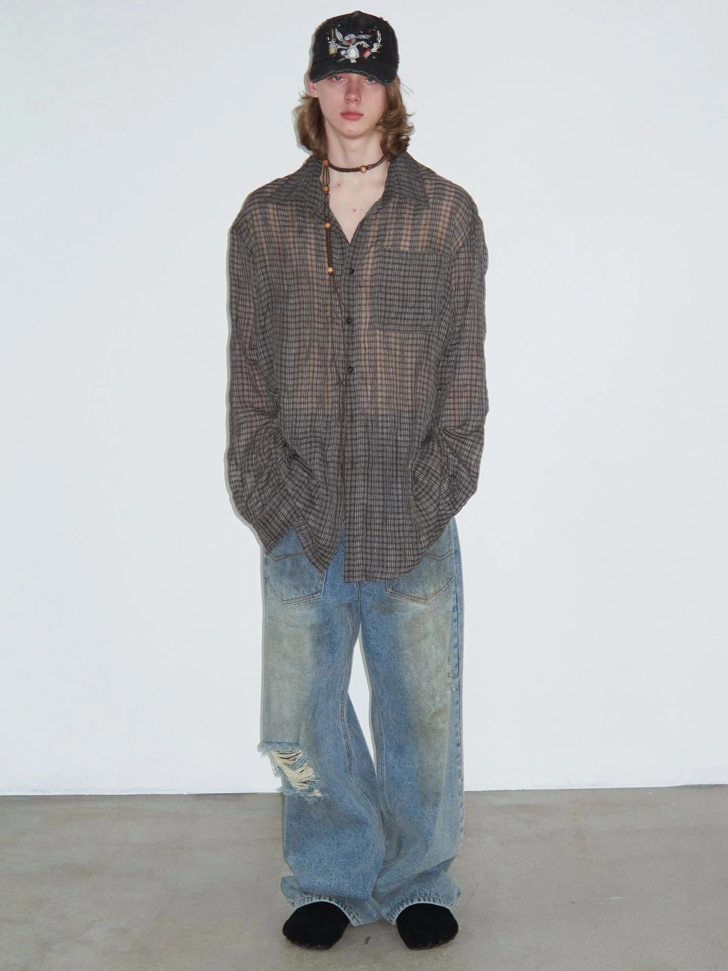 Distressed Mud Dyed Washed Blue Denim Pants With Multi Pockets