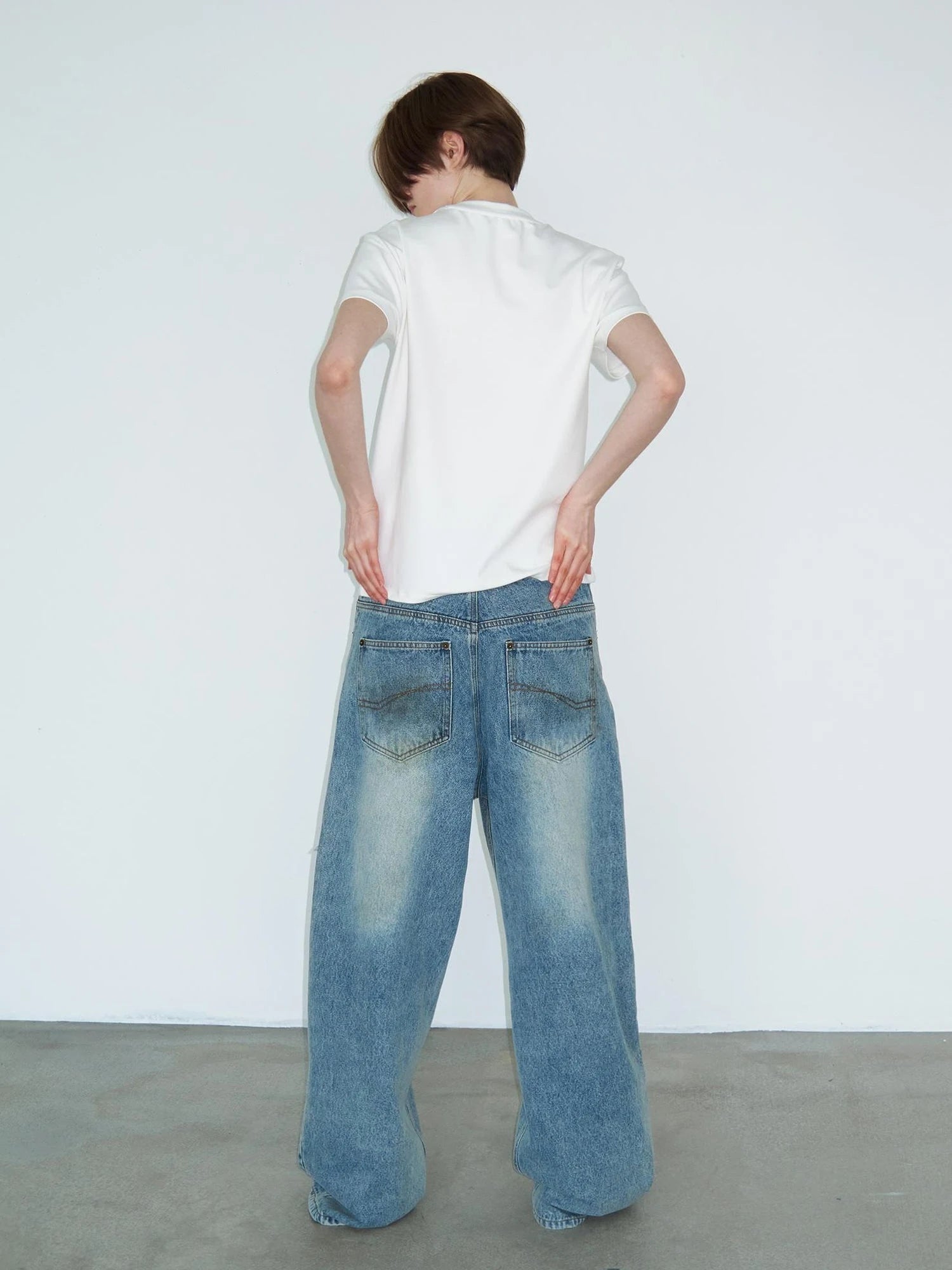 Distressed Mud Dyed Washed Blue Denim Pants With Multi Pockets
