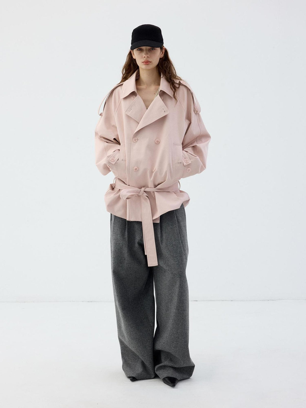Delivery Double Pleated Grey Wool Blend Women&