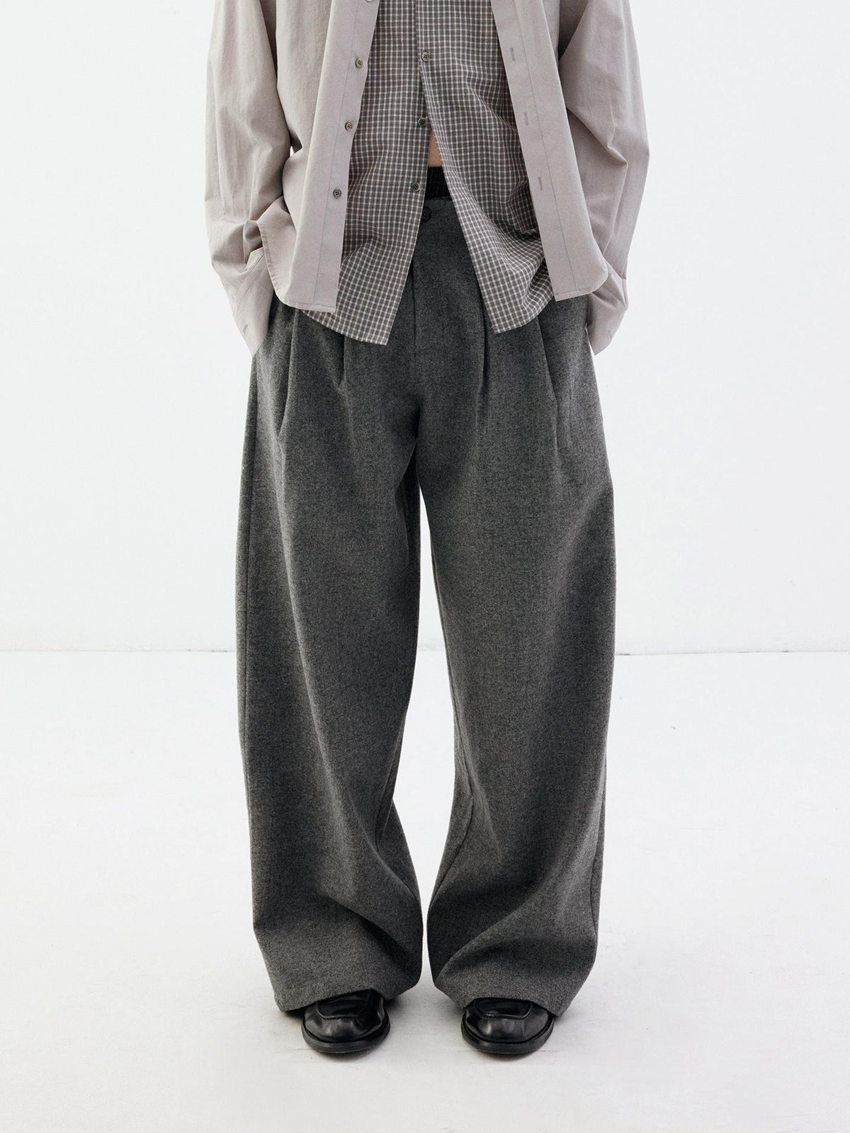 Delivery Double Pleated Grey Wool Blend Women&