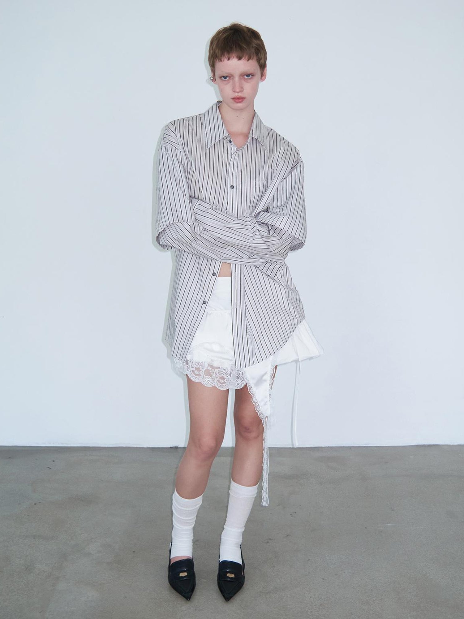 Delivery Double Sleeve Stripe Shirt Relaxed Fit Lightweight Cotton Top