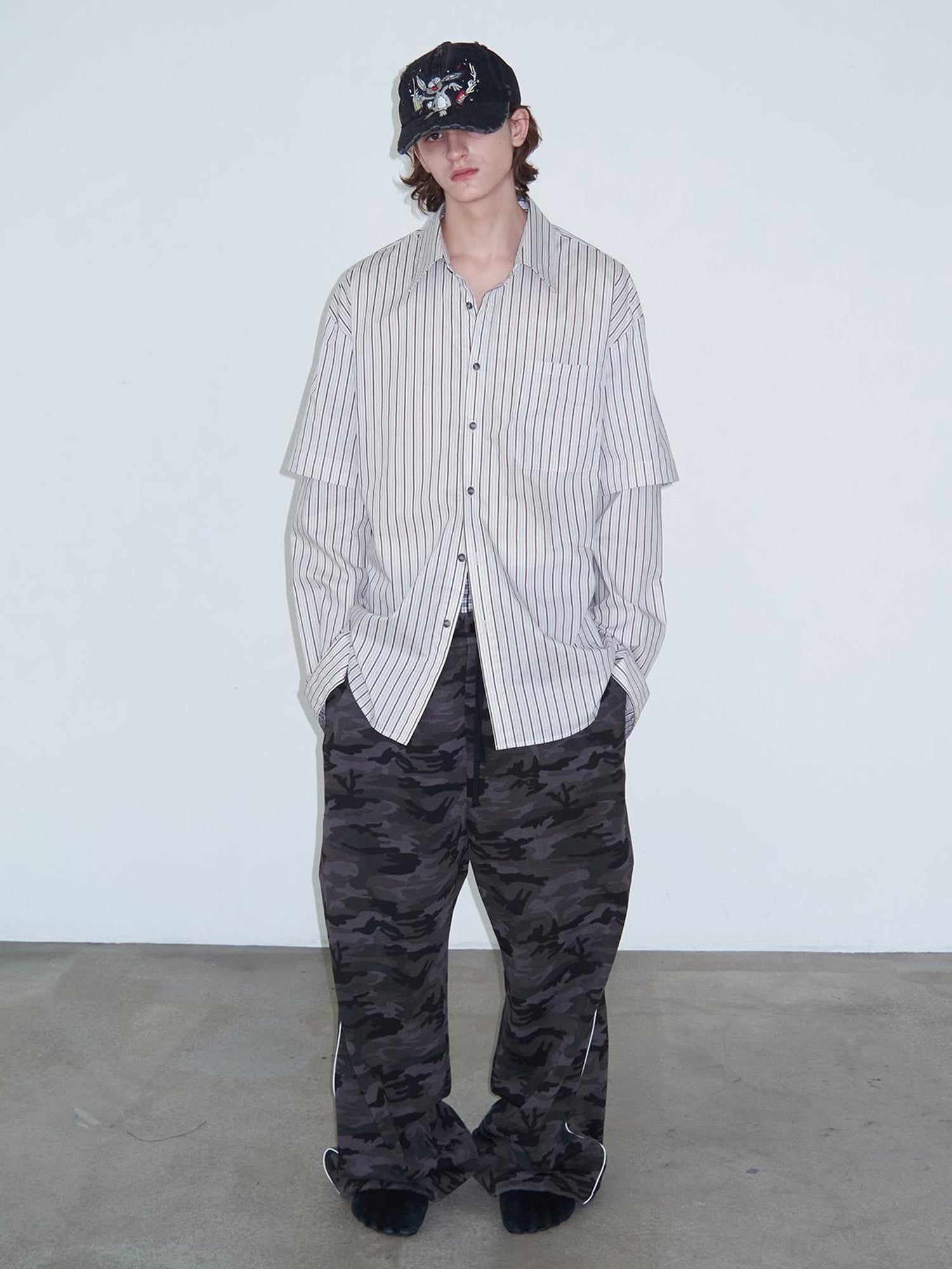 Delivery Double Sleeve Stripe Shirt Relaxed Fit Lightweight Cotton Top