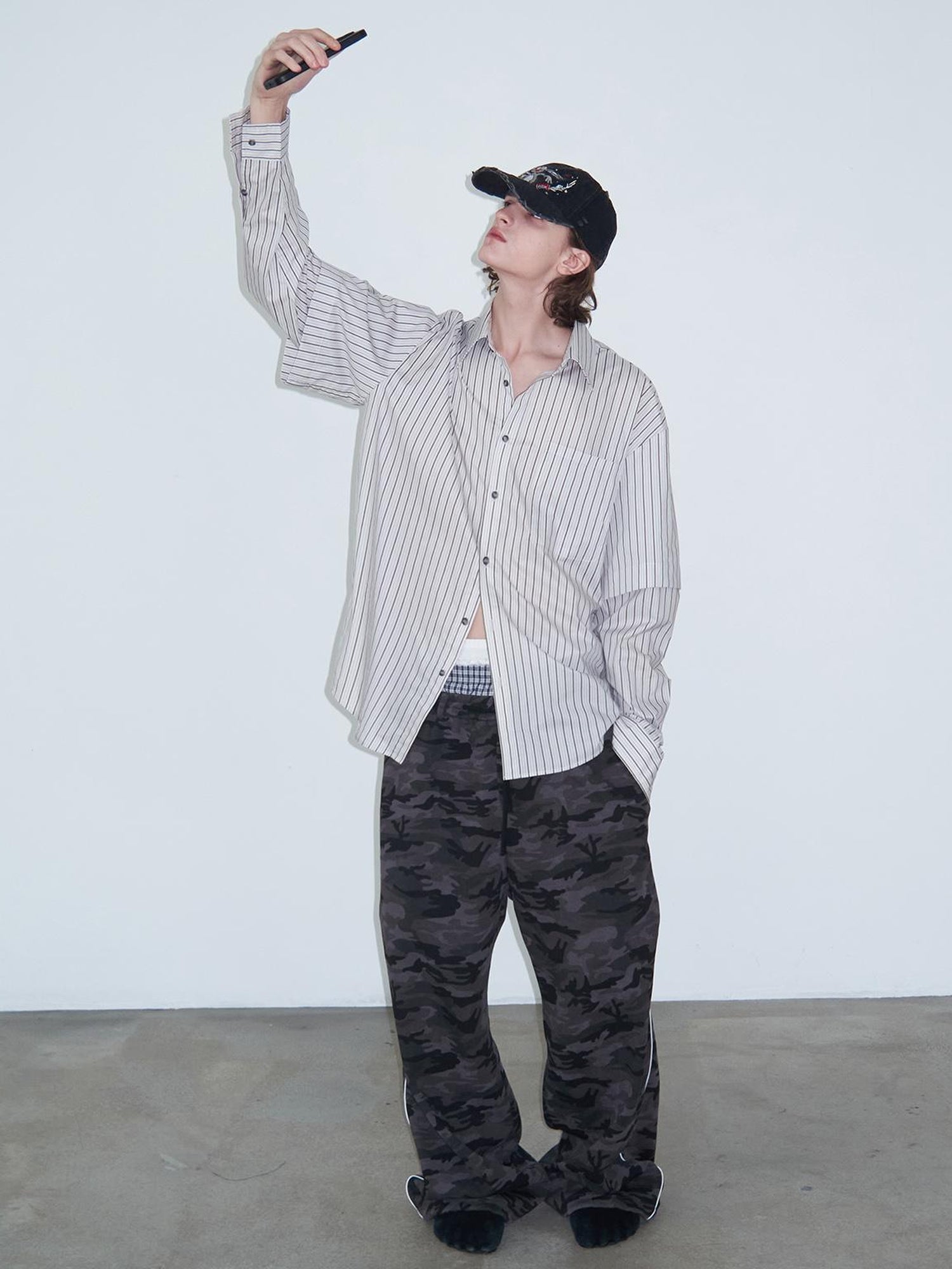 Delivery Double Sleeve Stripe Shirt Relaxed Fit Lightweight Cotton Top