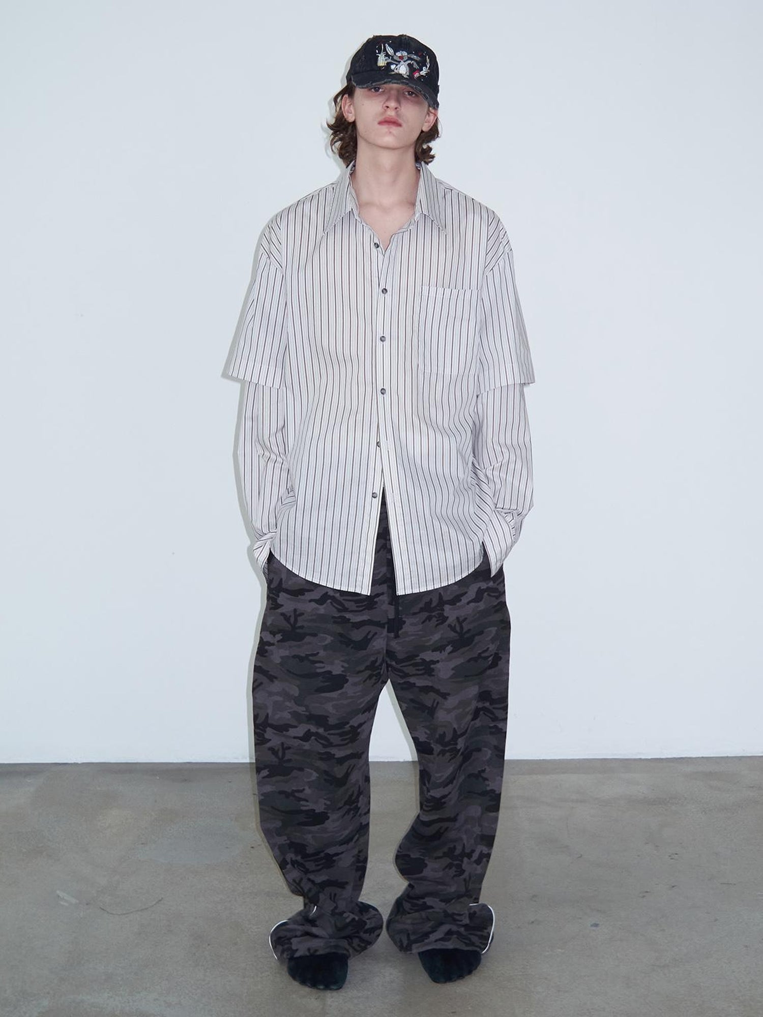 Delivery Double Sleeve Stripe Shirt Relaxed Fit Lightweight Cotton Top