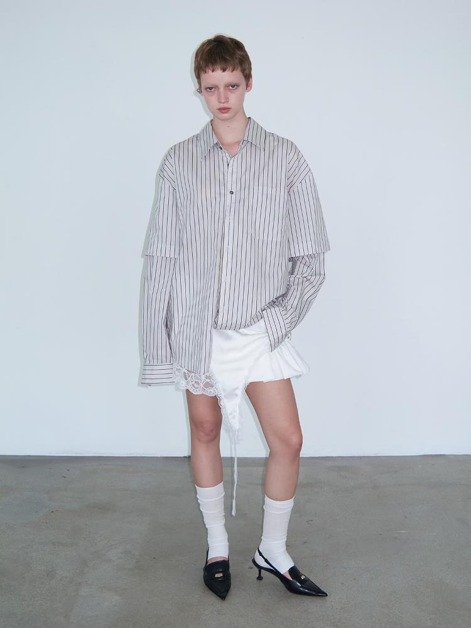 Delivery Double Sleeve Stripe Shirt Relaxed Fit Lightweight Cotton Top