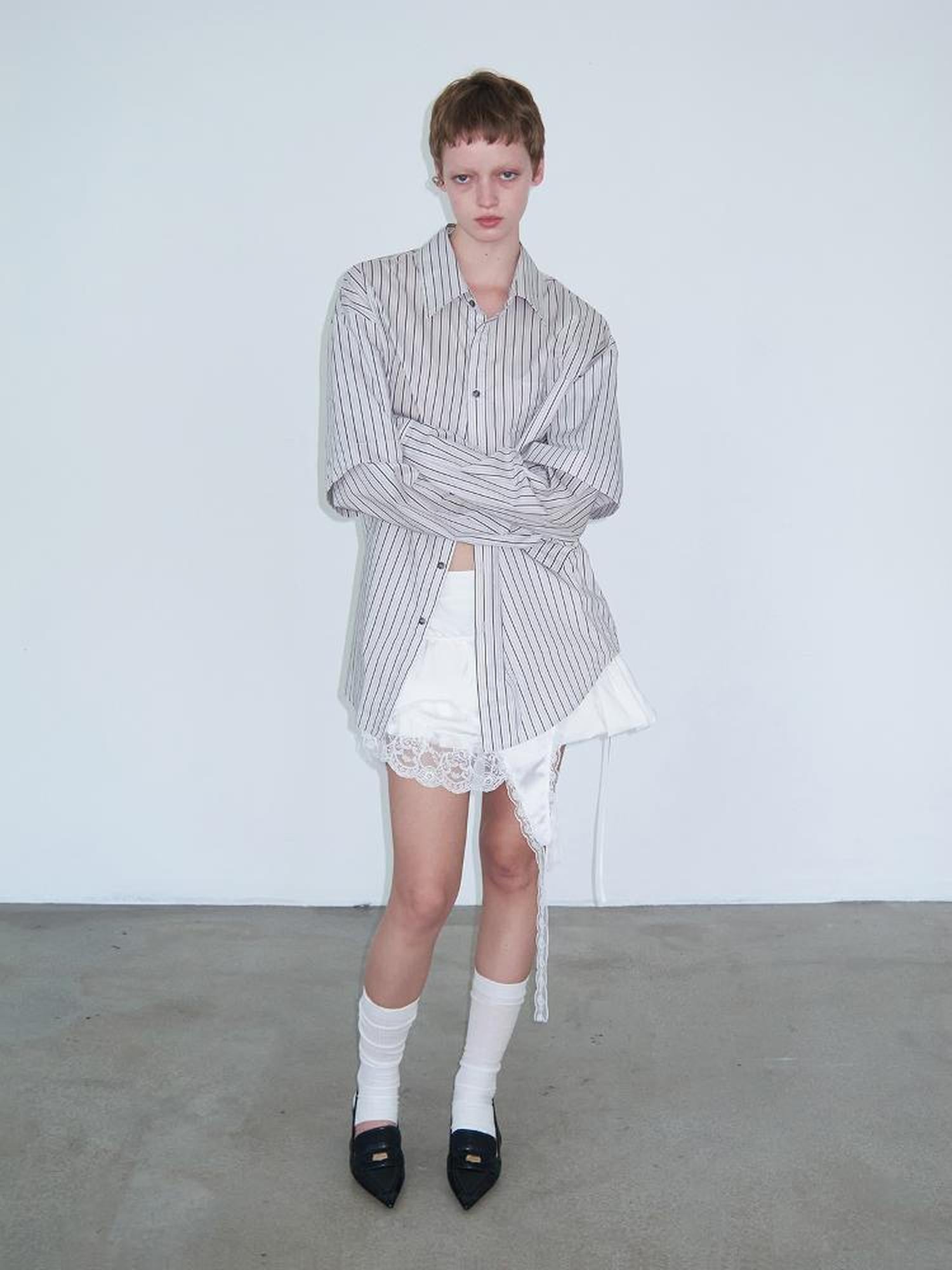 Delivery Double Sleeve Stripe Shirt Relaxed Fit Lightweight Cotton Top