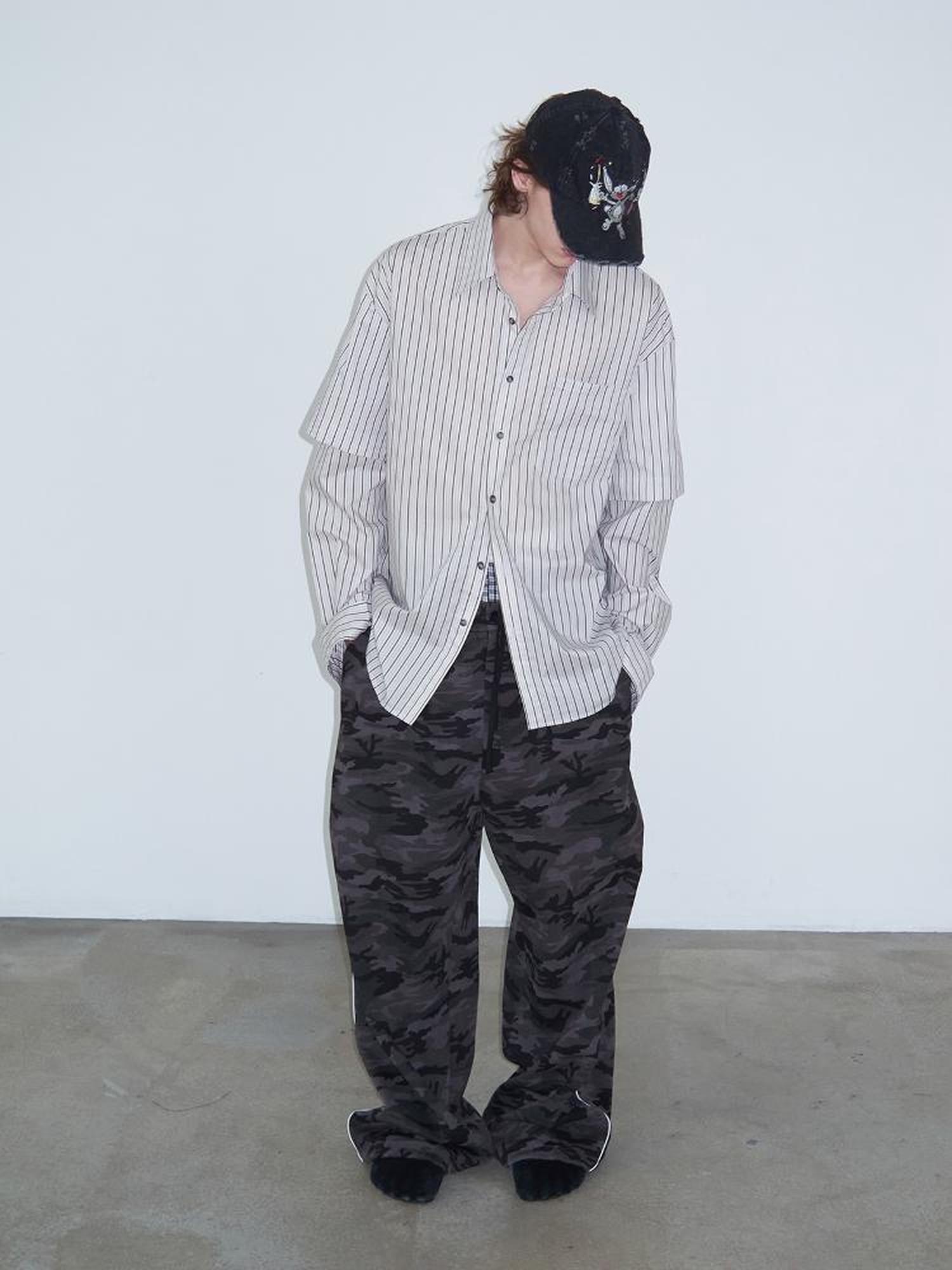 Delivery Double Sleeve Stripe Shirt Relaxed Fit Lightweight Cotton Top