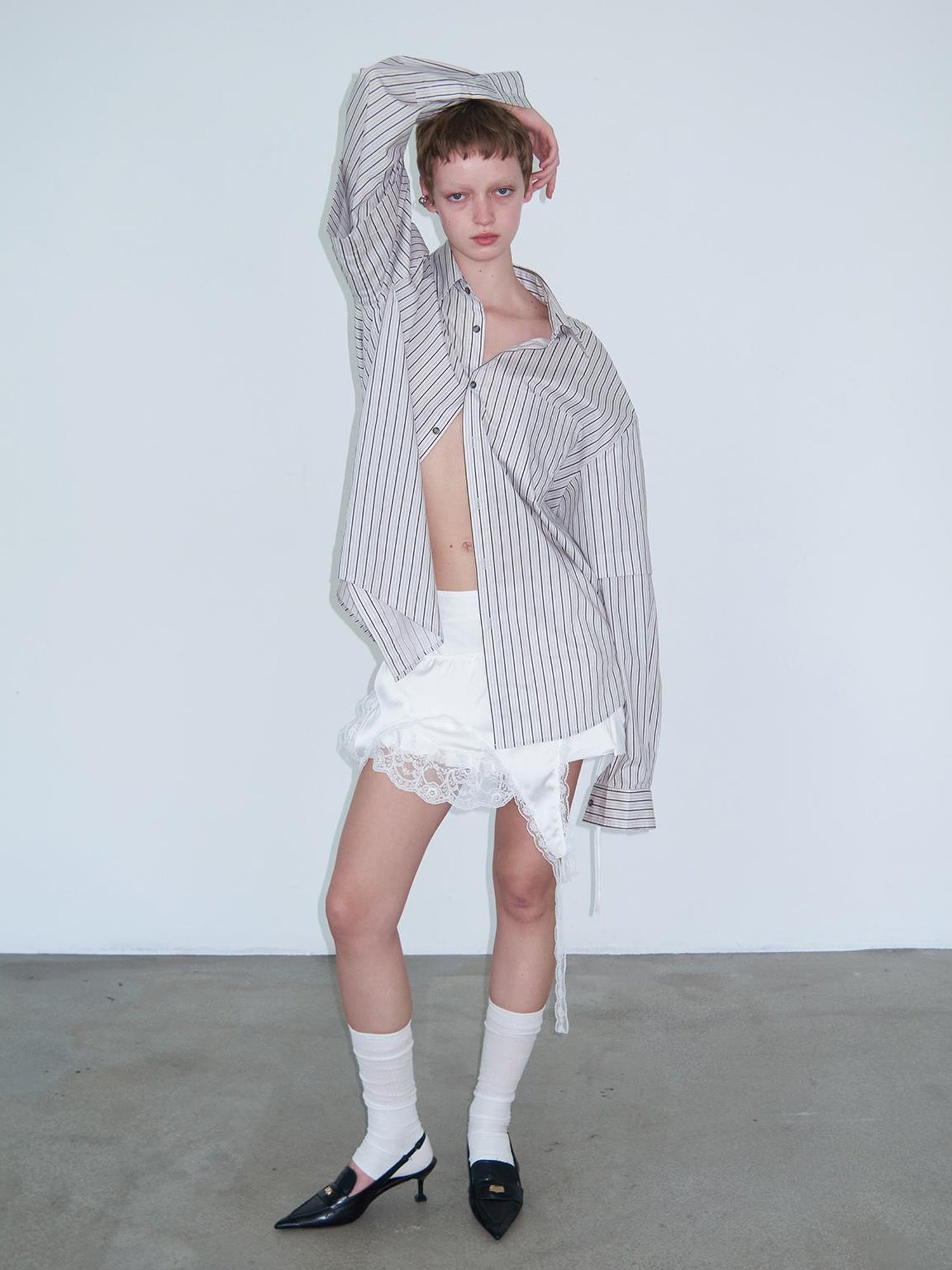 Delivery Double Sleeve Stripe Shirt Relaxed Fit Lightweight Cotton Top