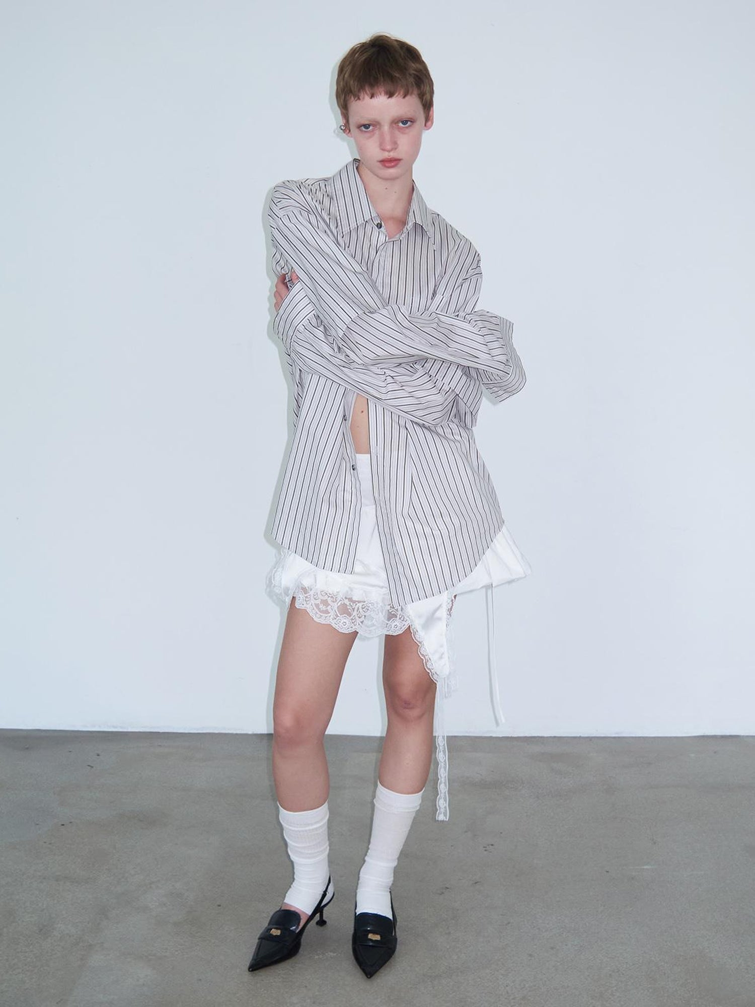 Delivery Double Sleeve Stripe Shirt Relaxed Fit Lightweight Cotton Top