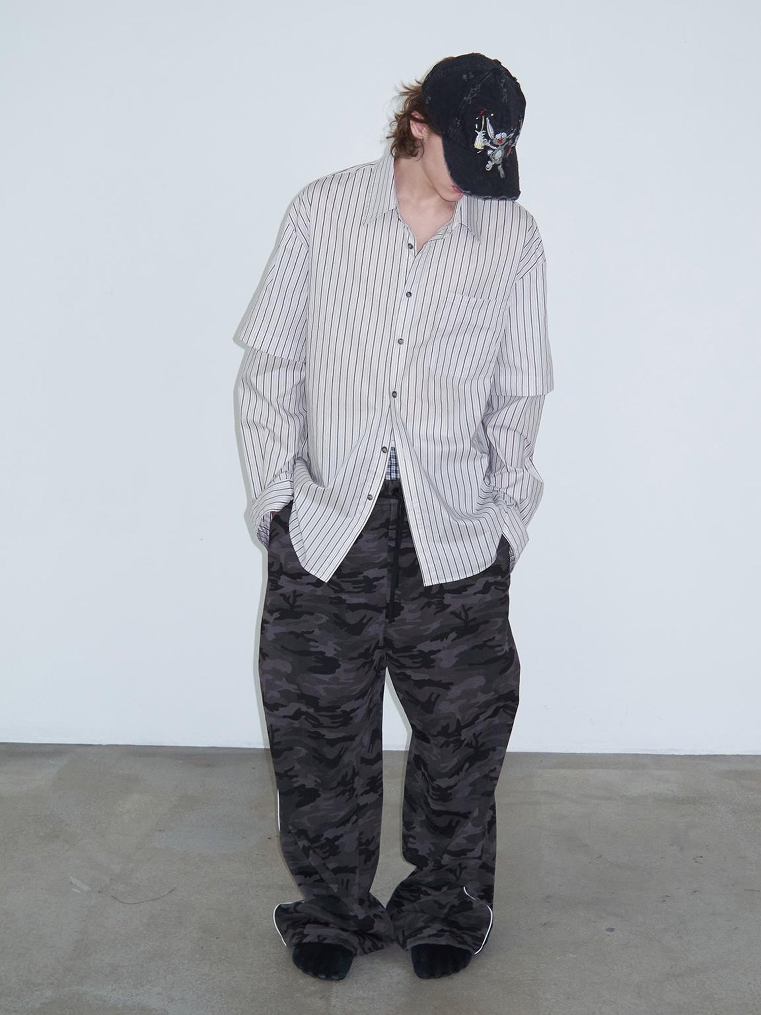 Delivery Double Sleeve Stripe Shirt Relaxed Fit Lightweight Cotton Top