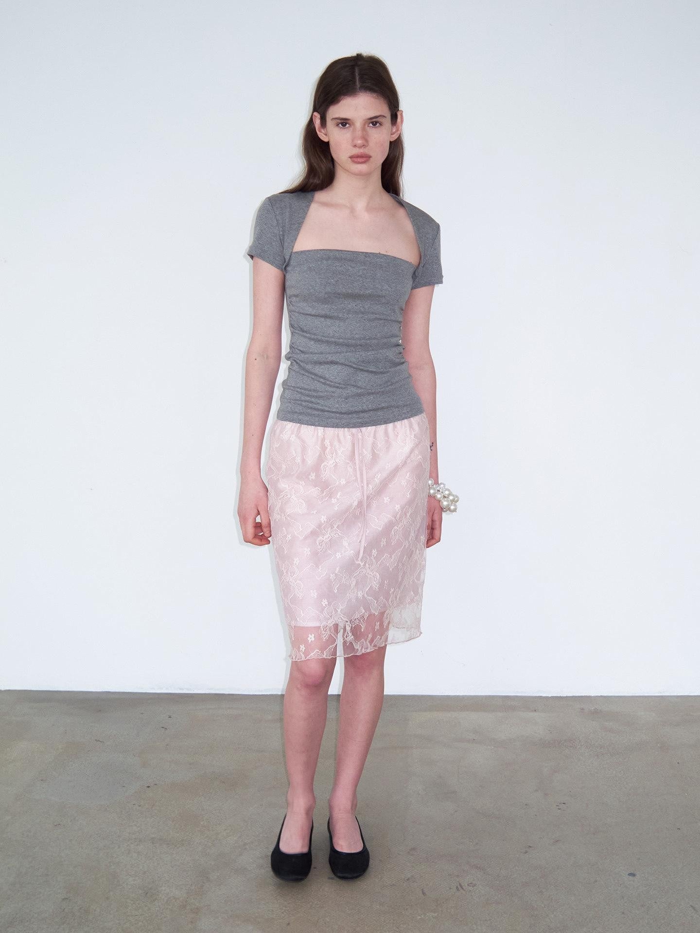 Delivery Dusty Pink Embroidered Lace Tie Off Shoulder Asymmetric Women&