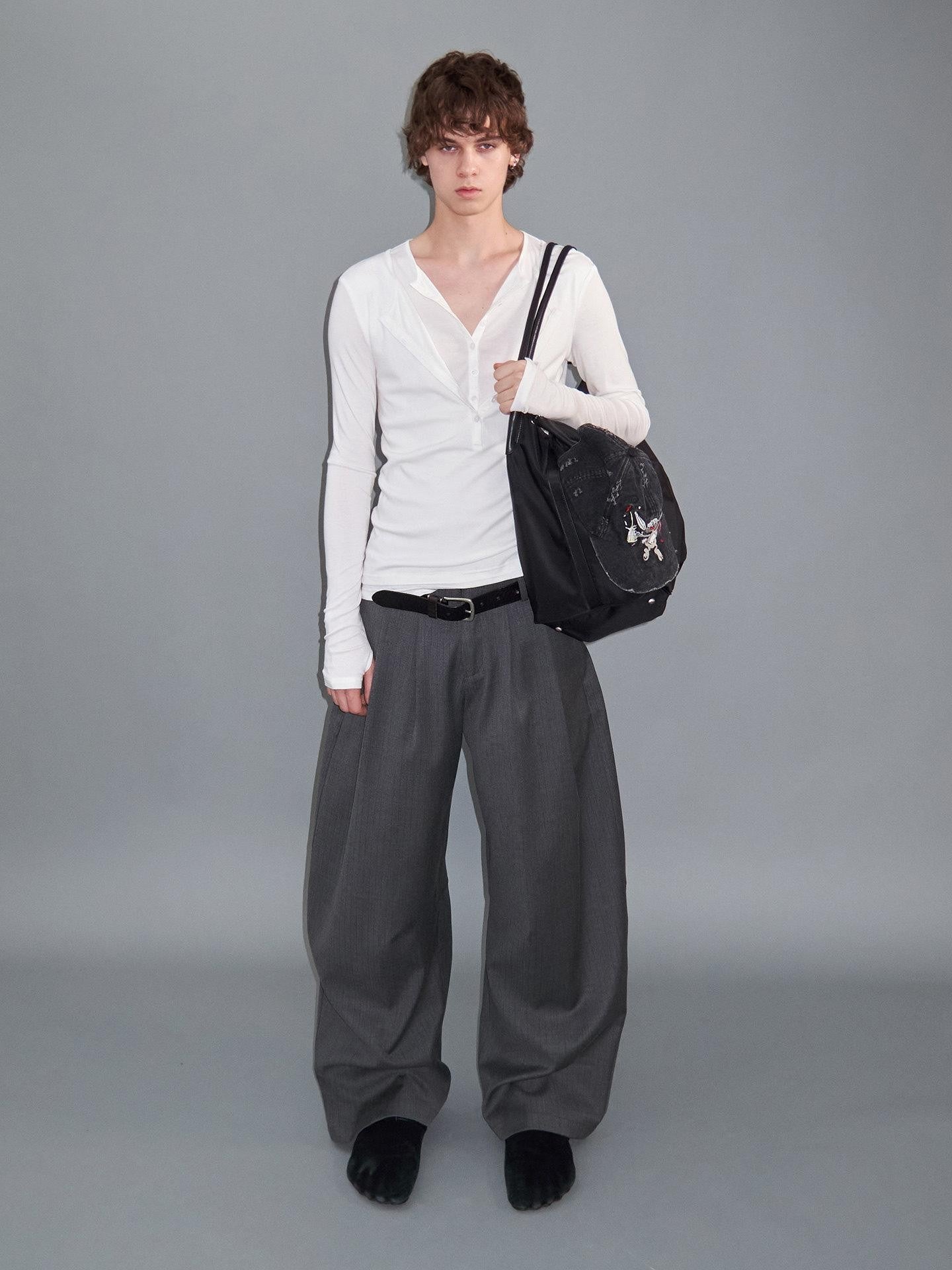 Delivery Faux Layer Henley Collar Women&