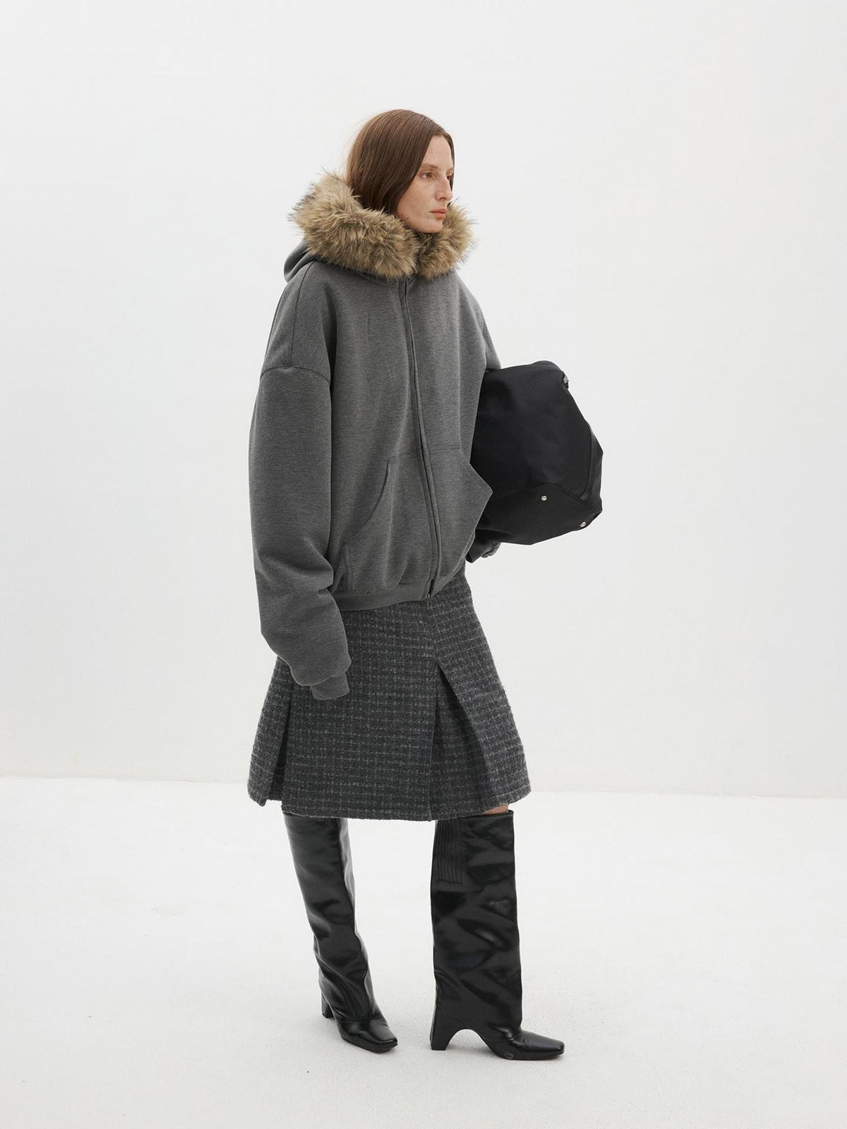 Delivery Fleece Lined Fur Trim Hooded Thick Warm Women&