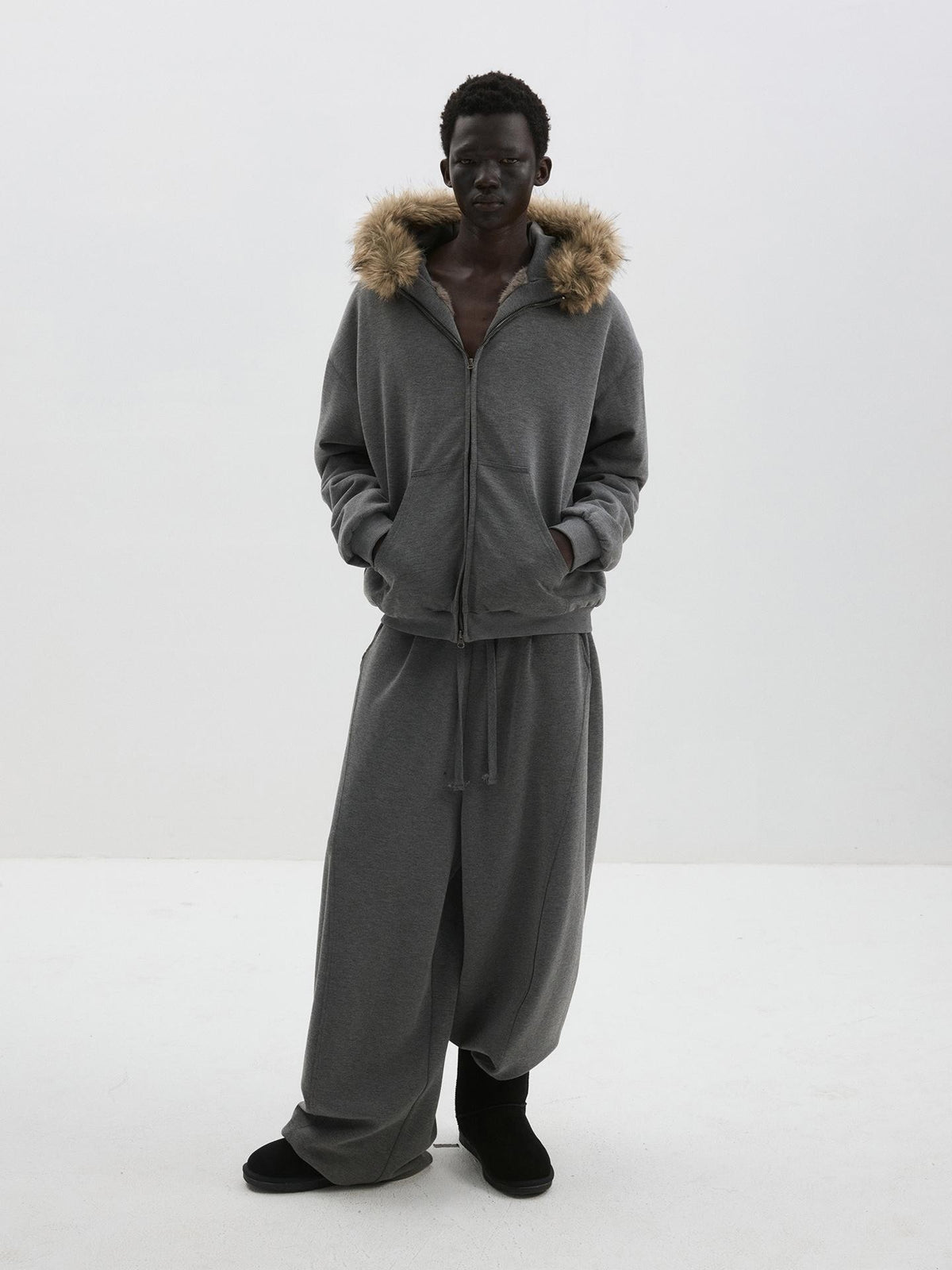 Delivery Fleece Lined Fur Trim Hooded Thick Warm Women&