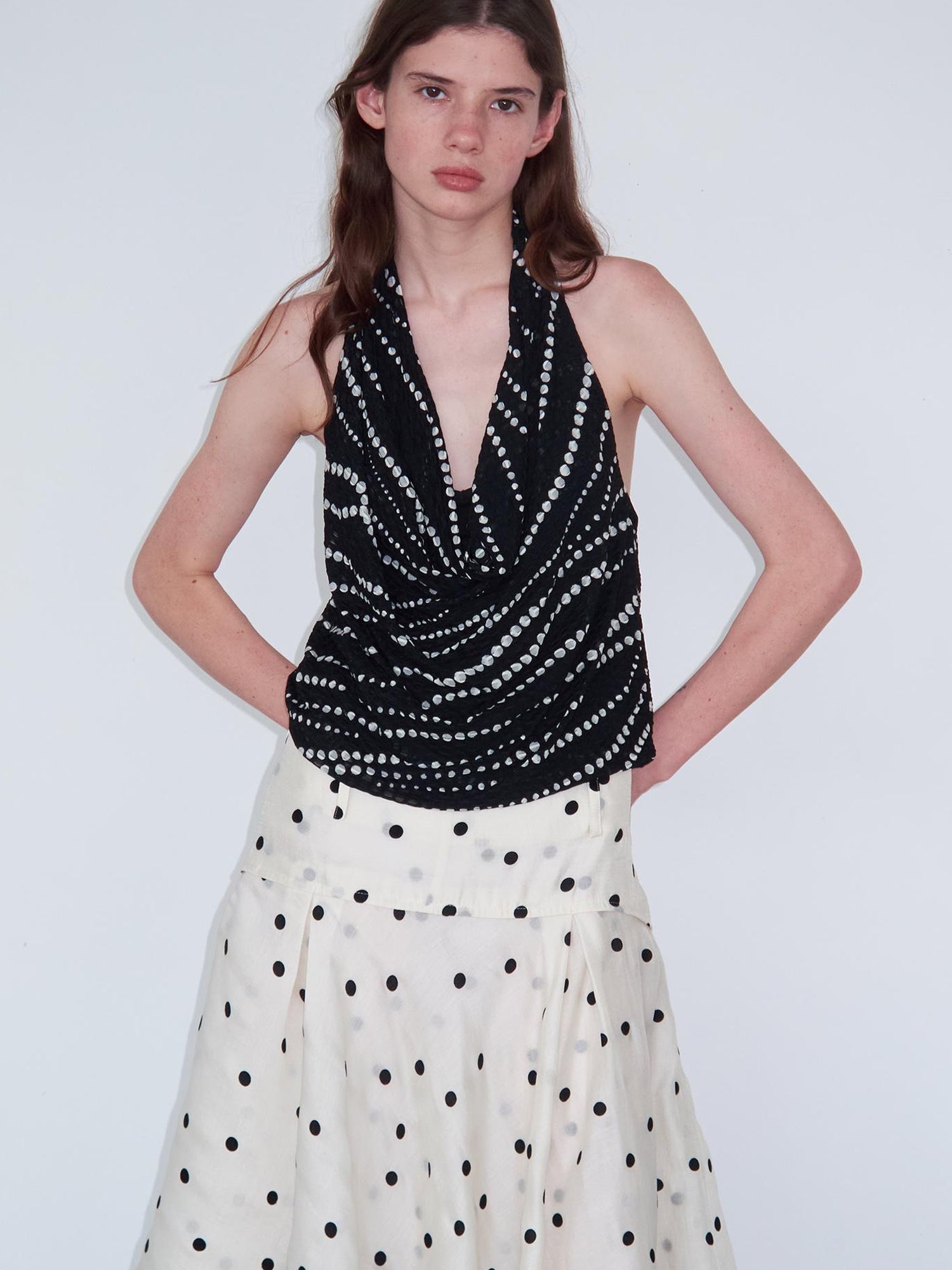 Delivery Gradient Dot Textured Halter Neck Top