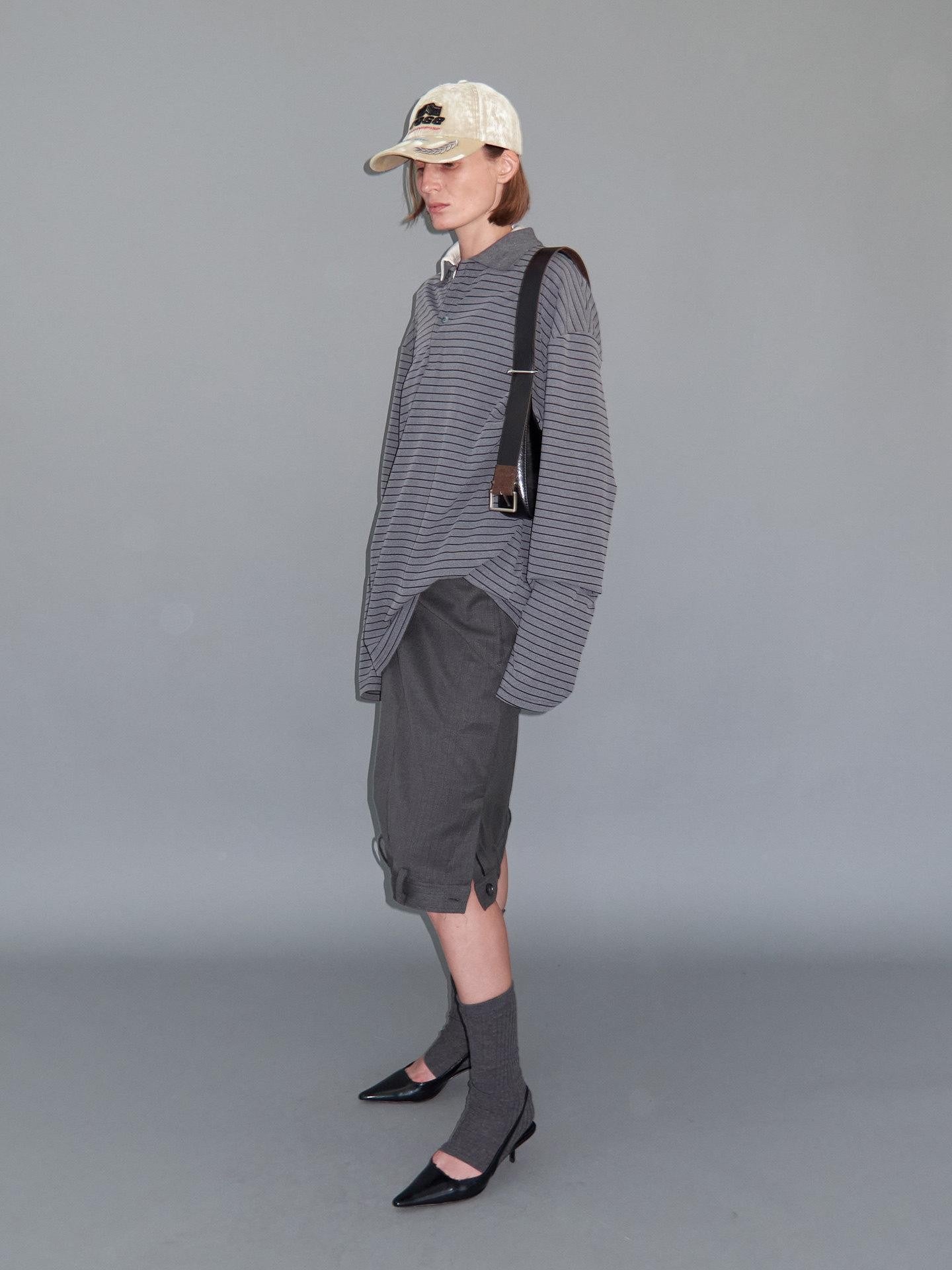Delivery Gray Asymmetric Foldover Inverted Waist Pleated Women&