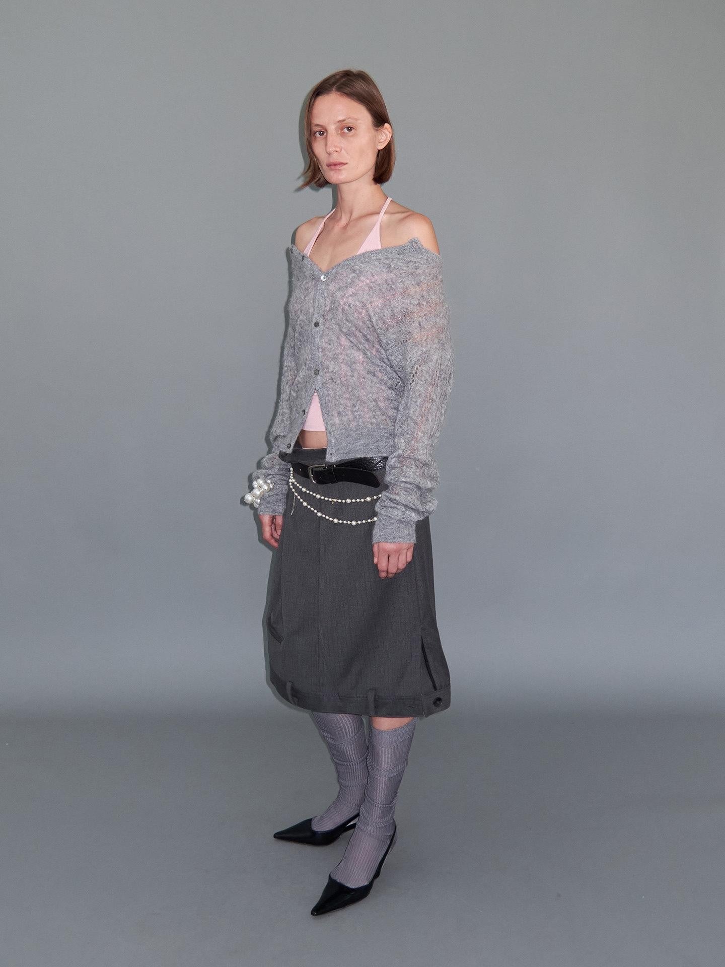 Delivery Gray Asymmetric Foldover Inverted Waist Pleated Women&