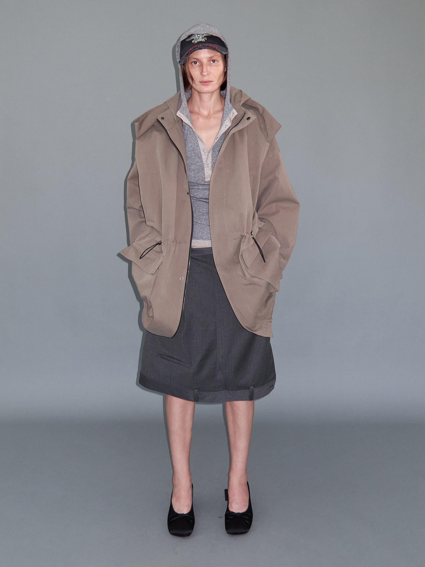 Delivery Gray Asymmetric Foldover Inverted Waist Pleated Women&