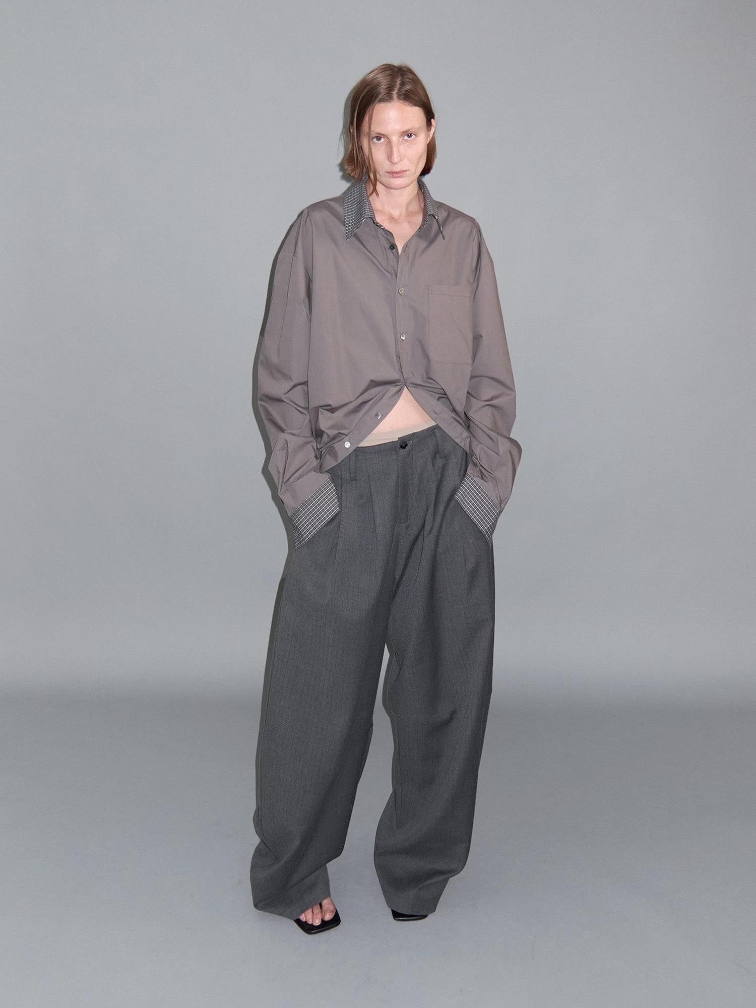 Delivery Gray Pinstripe Pleated Relaxed Women&