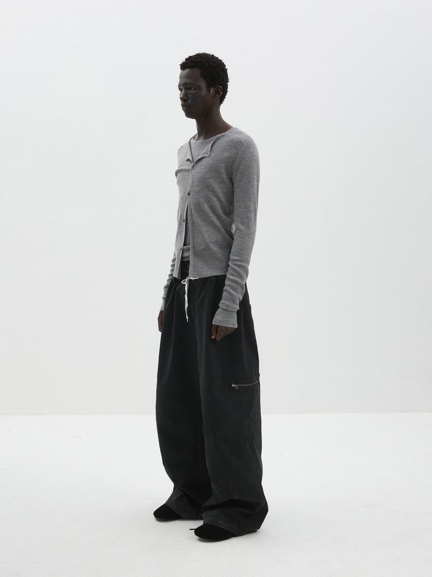 Delivery Gray Ribbed Slim Button Layered Two Piece Round Neck Women&