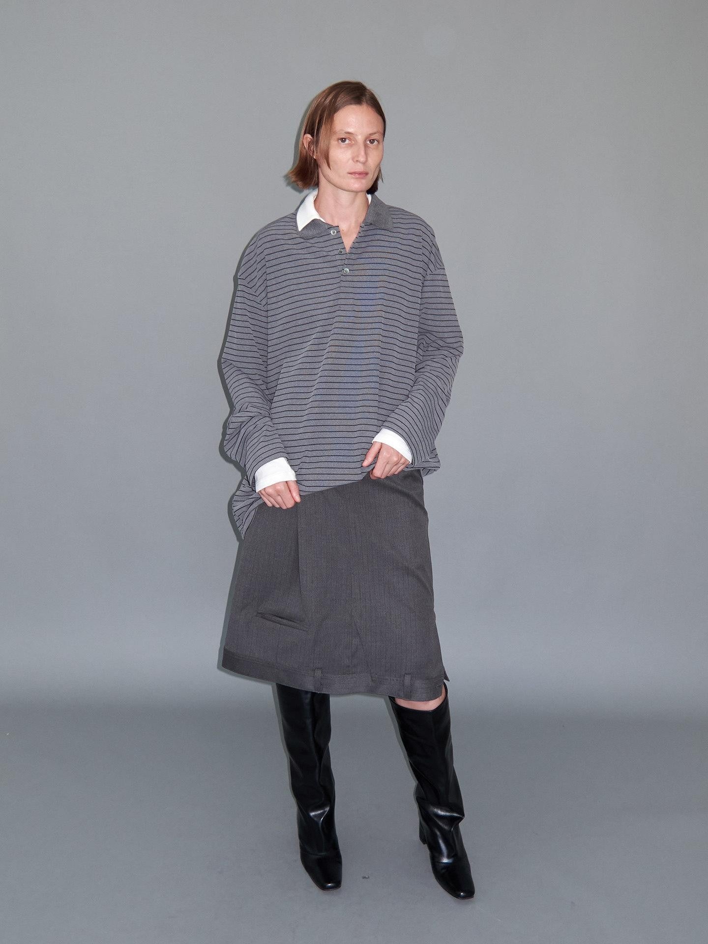 Delivery Gray Striped Polo Style Oversized Women&