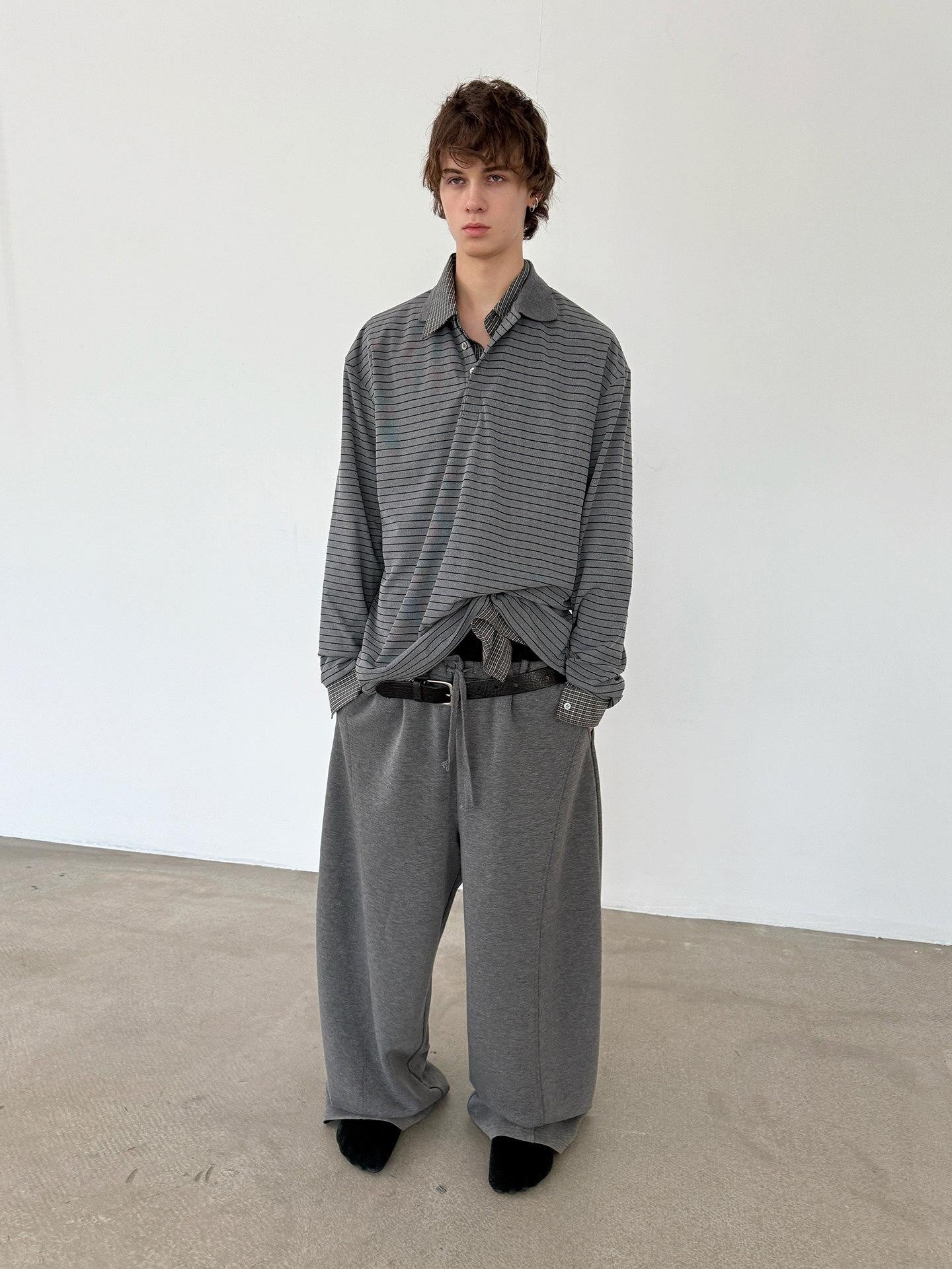 Delivery Gray Striped Polo Style Oversized Women&