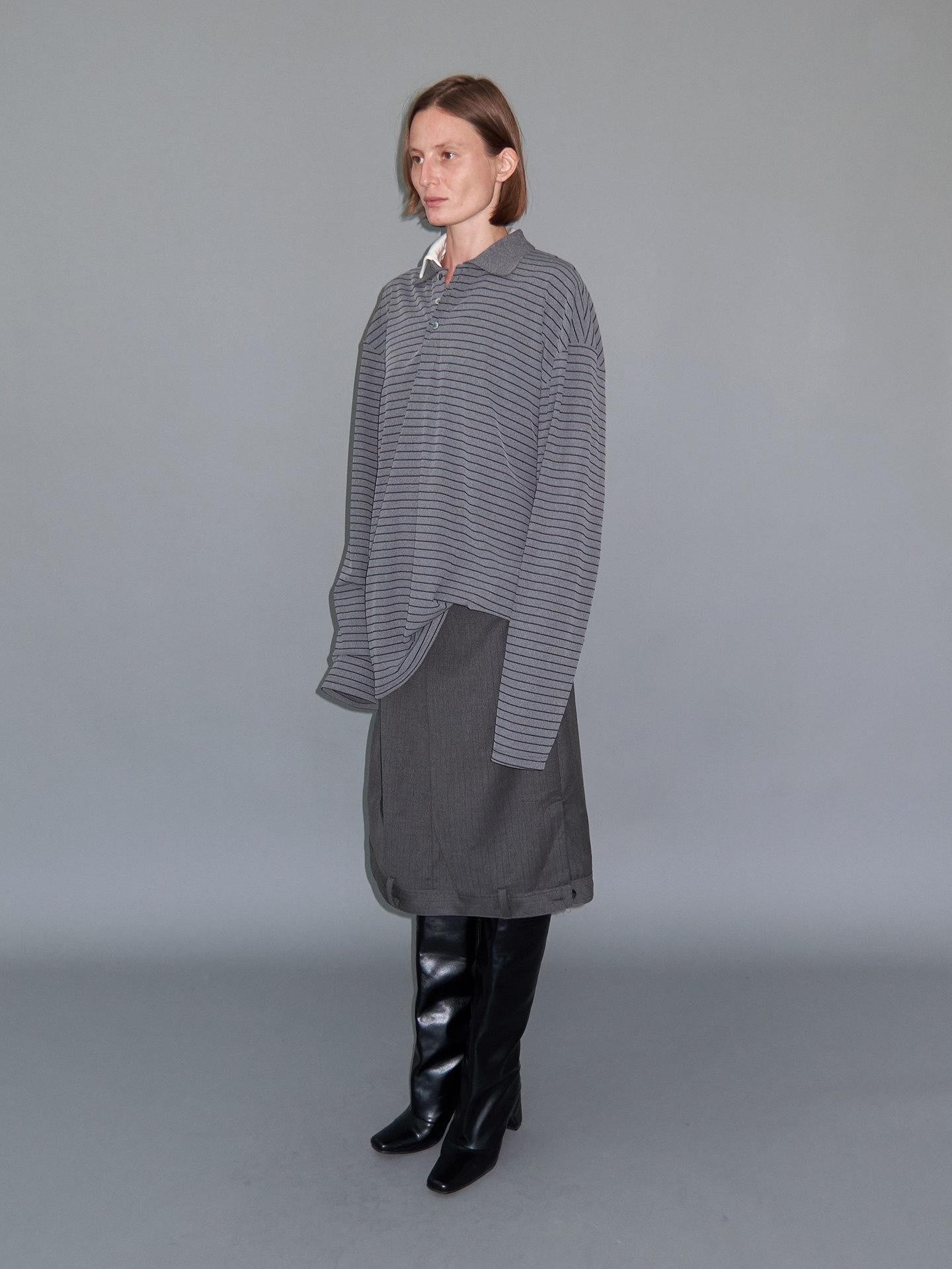 Delivery Gray Striped Polo Style Oversized Women&