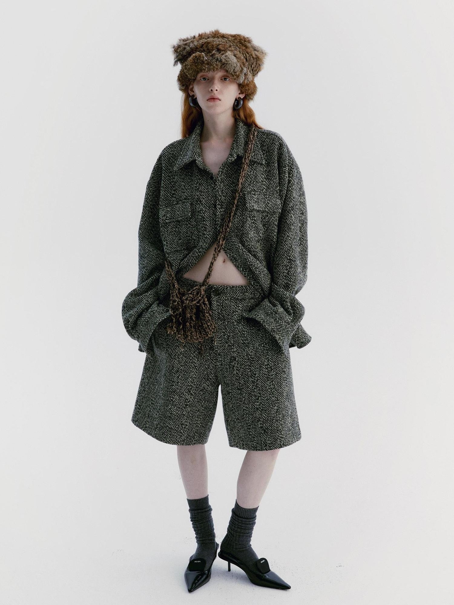 Delivery Green Herringbone Woven Women&