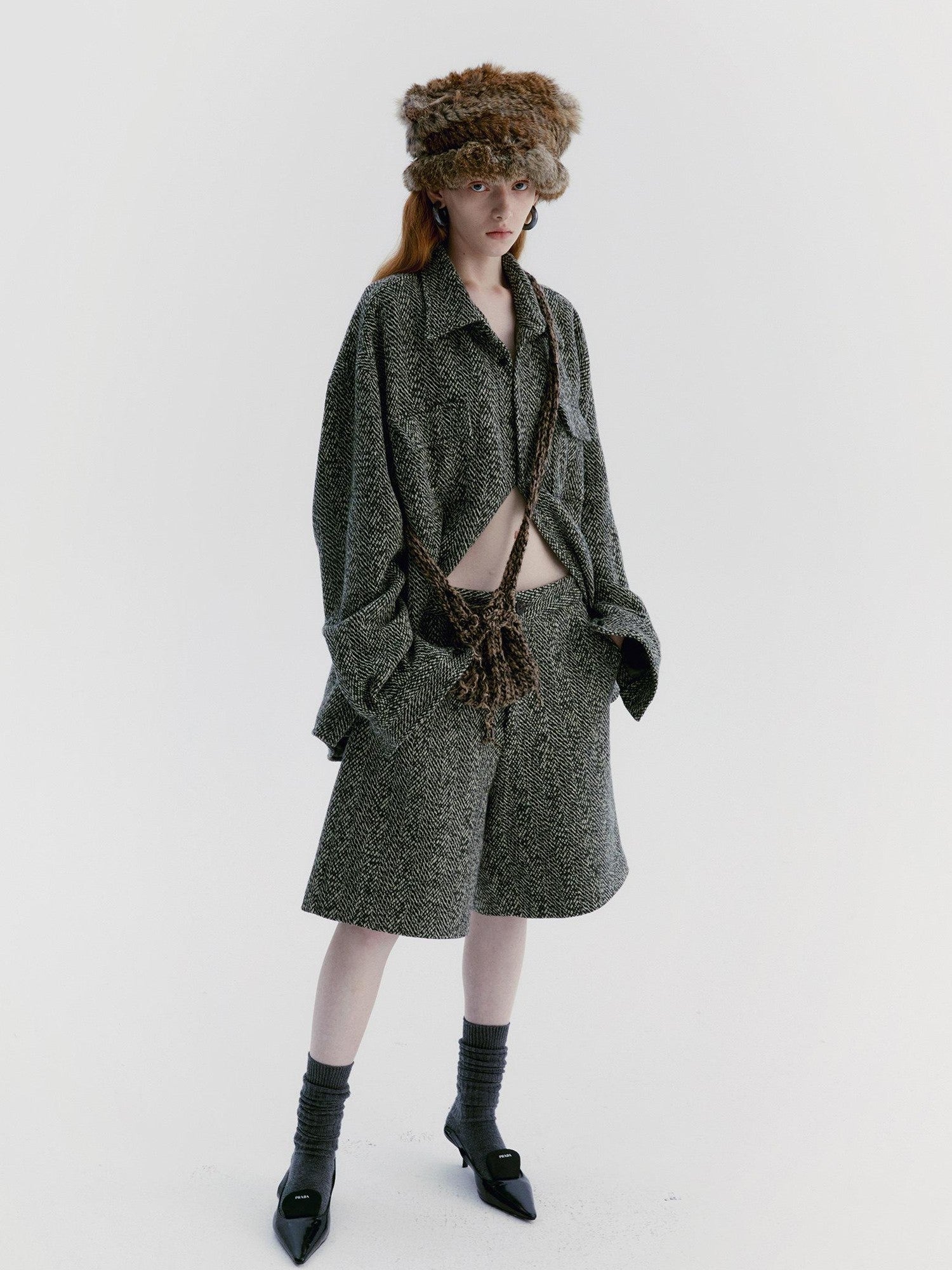 Delivery Green Herringbone Woven Women&