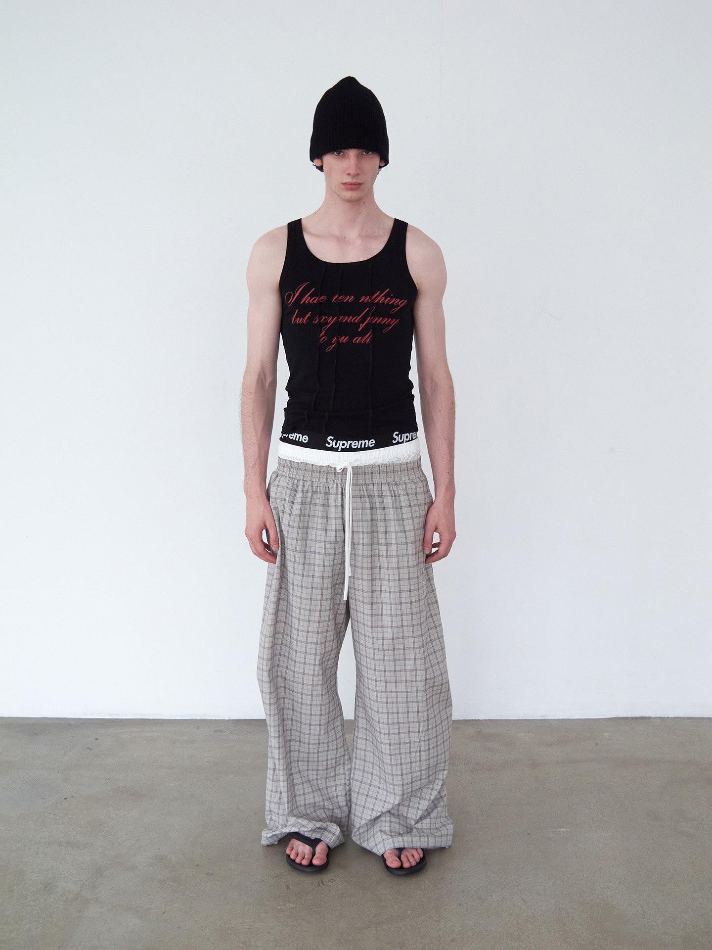 Delivery Grey Plaid Patchwork Double Waist Drawstring Women&