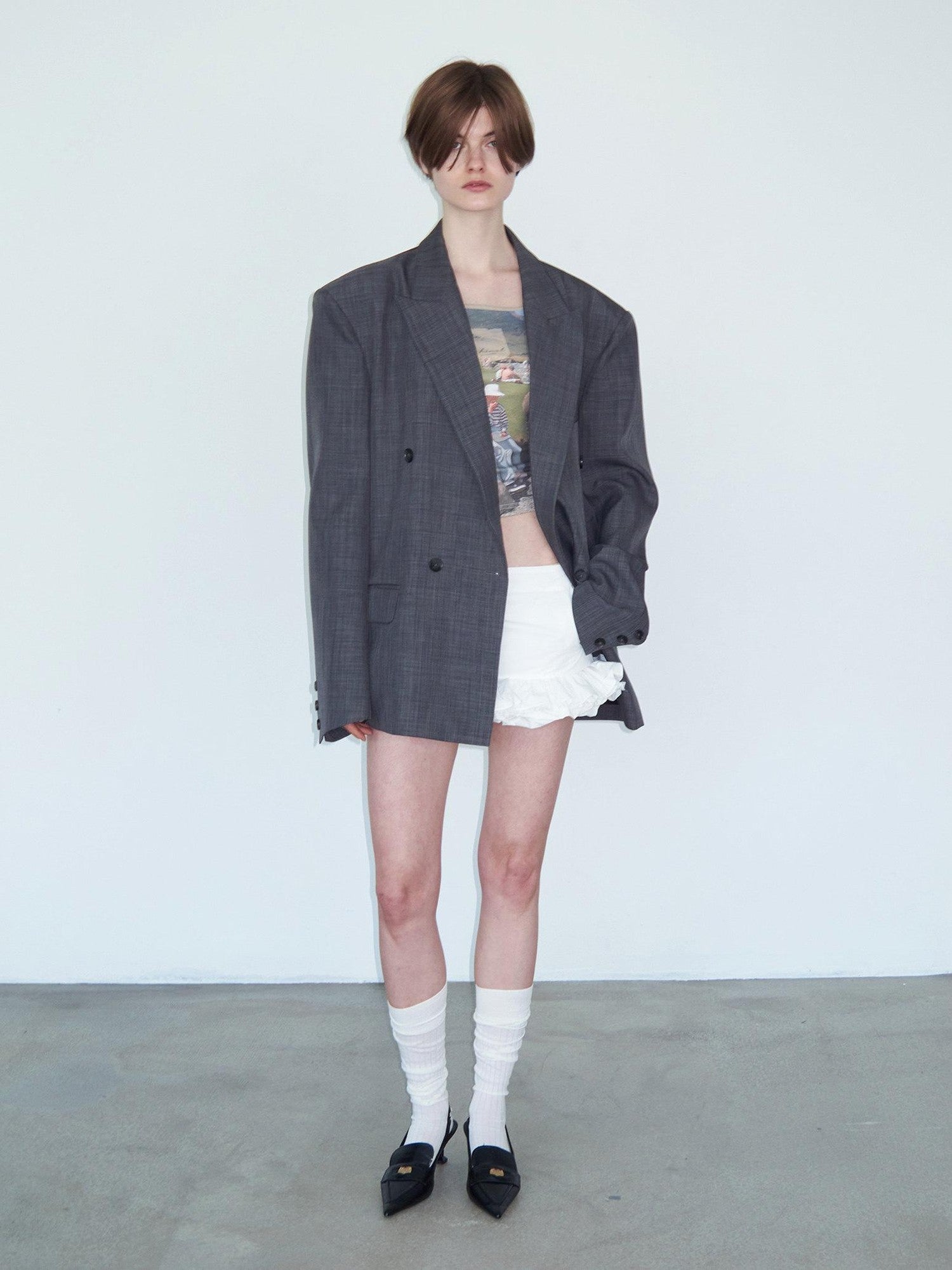 Delivery Heather Gray Oversized Wide Shoulder Notched Lapel Single Vent Women&