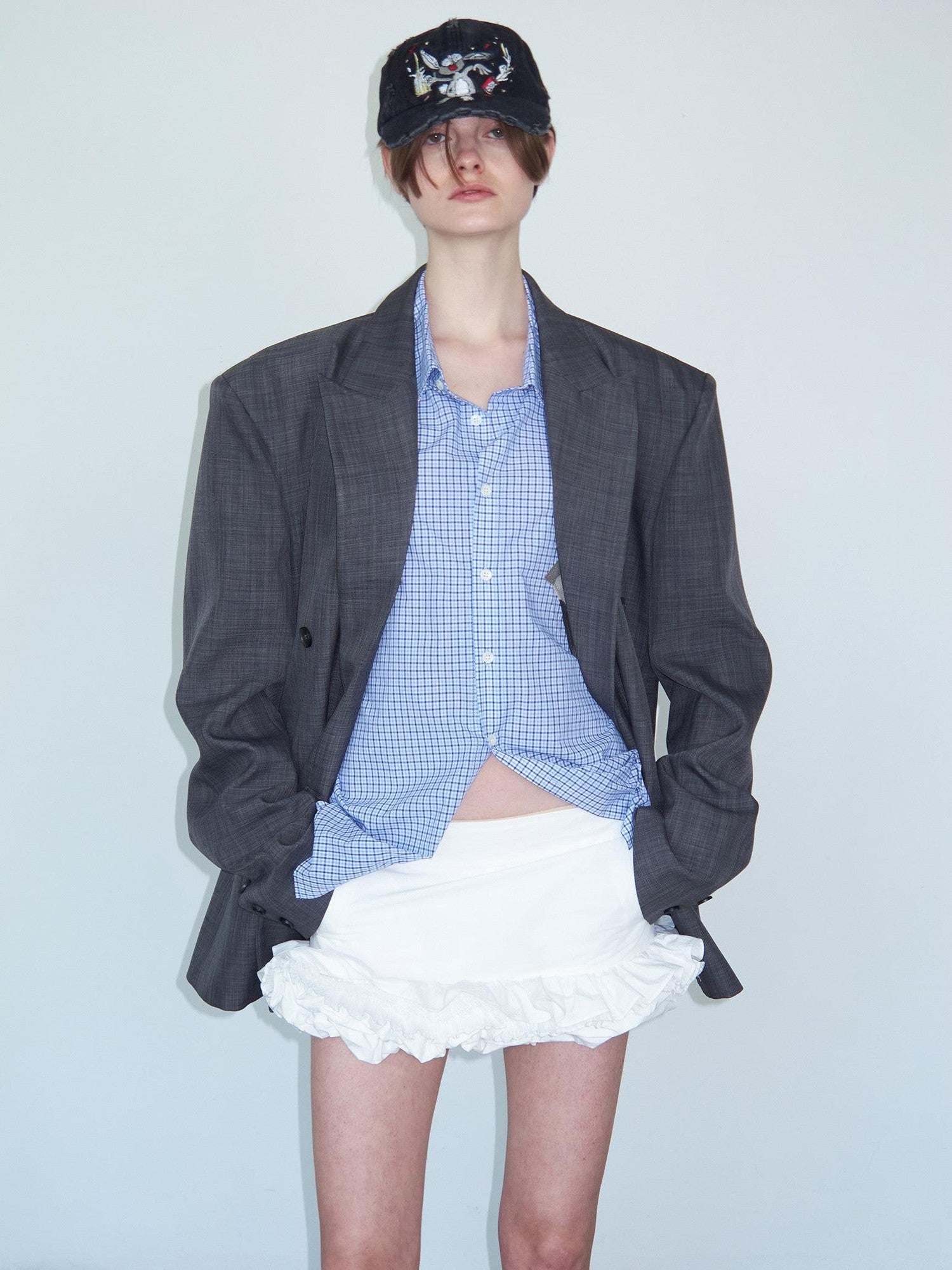 Delivery Heather Gray Oversized Wide Shoulder Notched Lapel Single Vent Women&