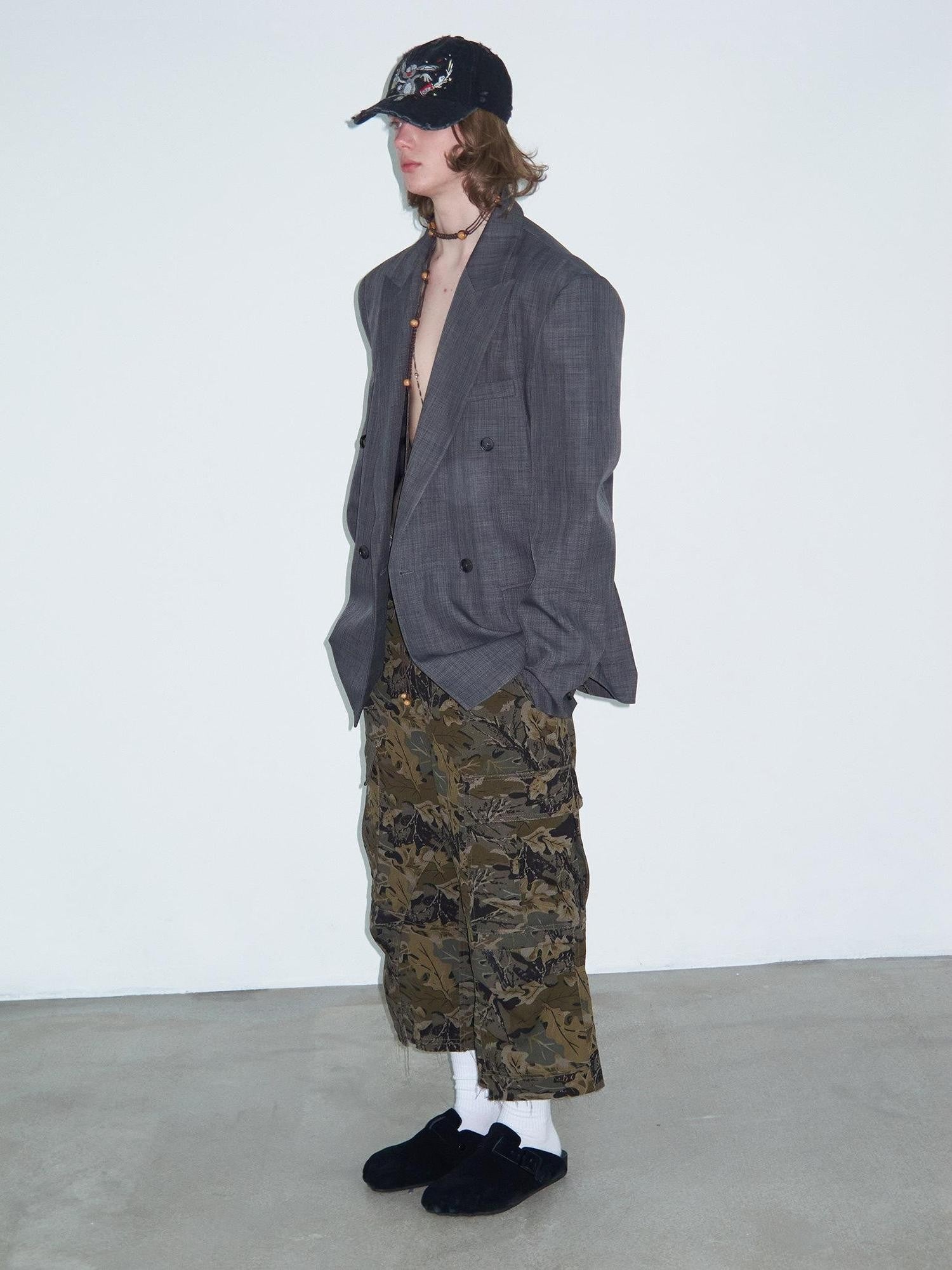 Delivery Heather Gray Oversized Wide Shoulder Notched Lapel Single Vent Women&