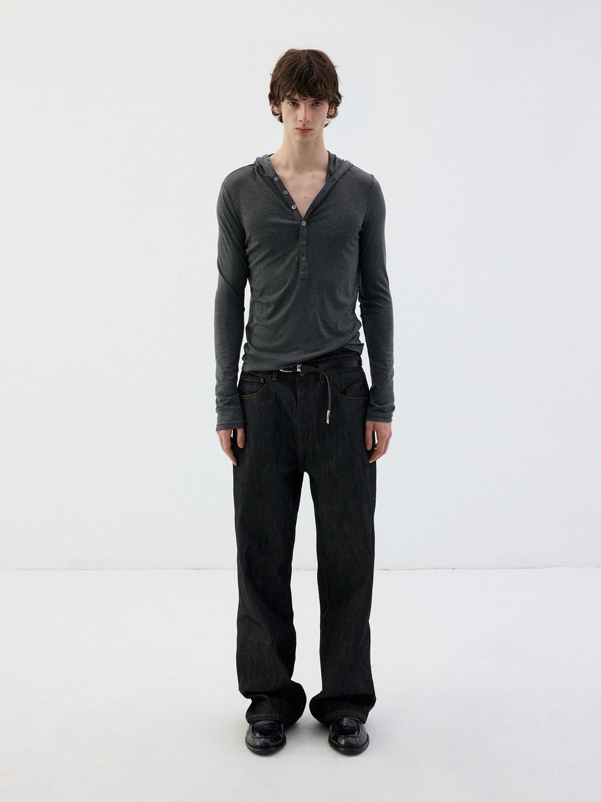 Delivery Hooded Half Button Henley Tencel Wool Women&