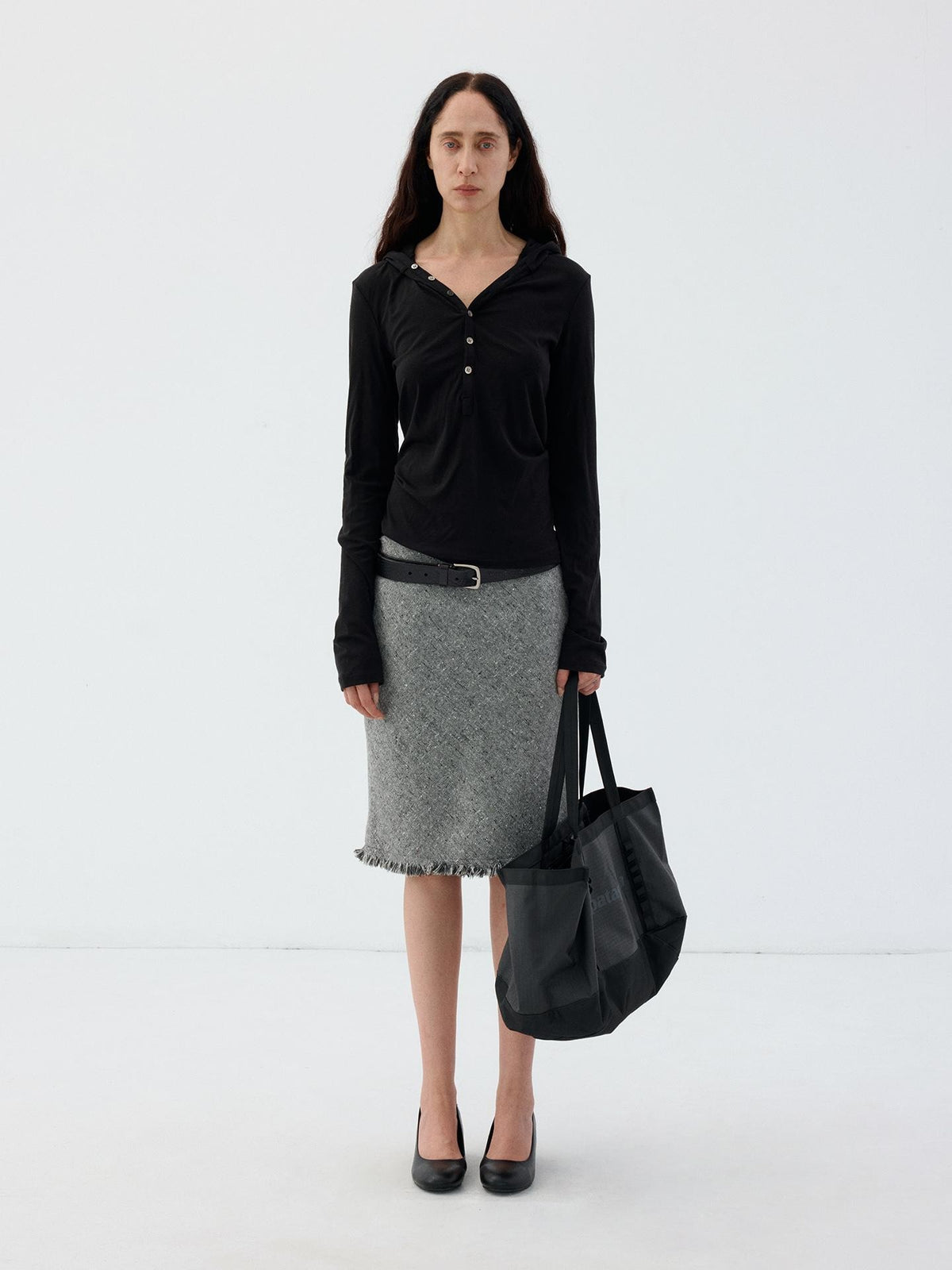 Delivery Hooded Half Button Henley Tencel Wool Women&