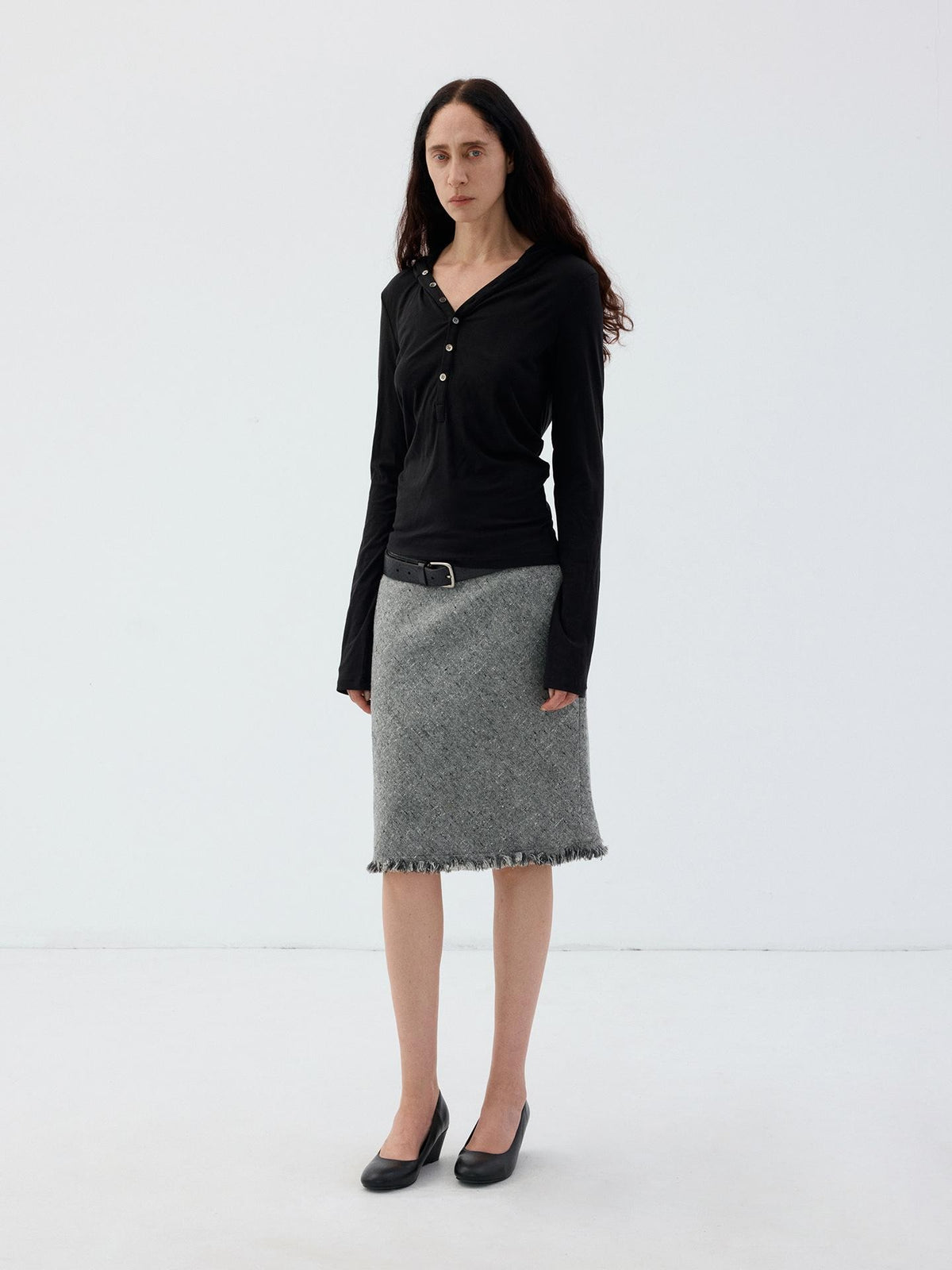 Delivery Hooded Half Button Henley Tencel Wool Women&