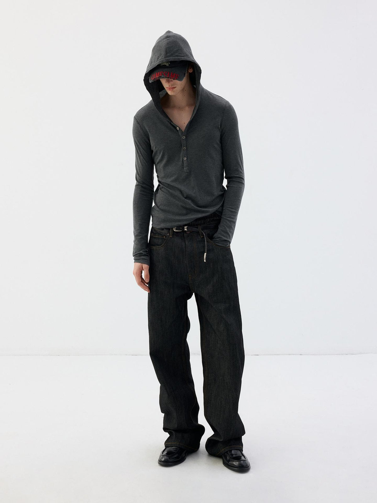 Delivery Hooded Half Button Henley Tencel Wool Women&