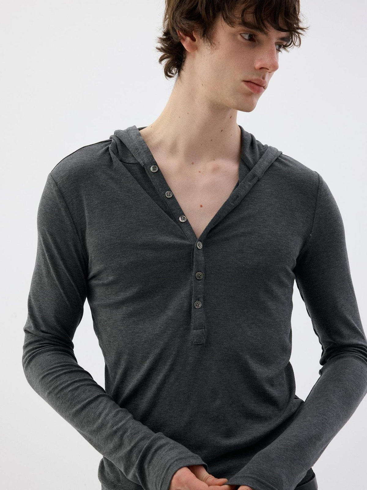 Delivery Hooded Half Button Henley Tencel Wool Women&