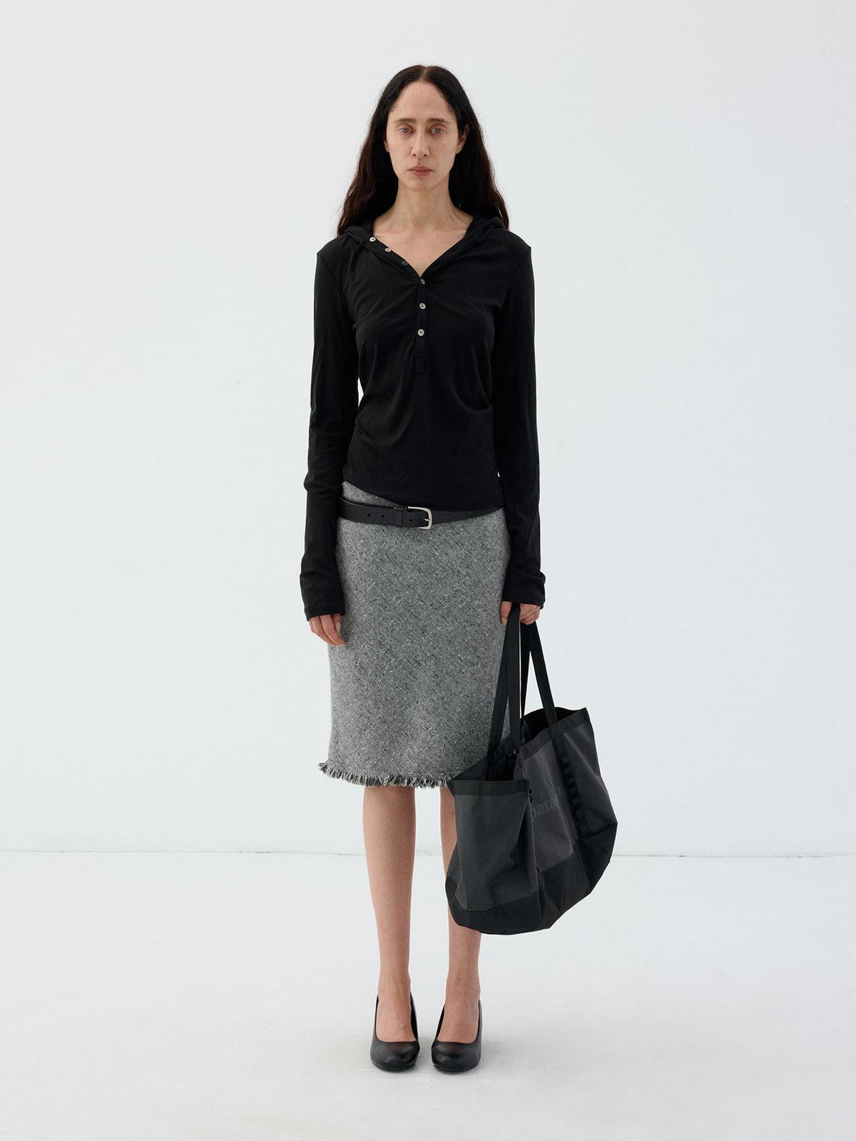 Delivery Hooded Half Button Henley Tencel Wool Women&