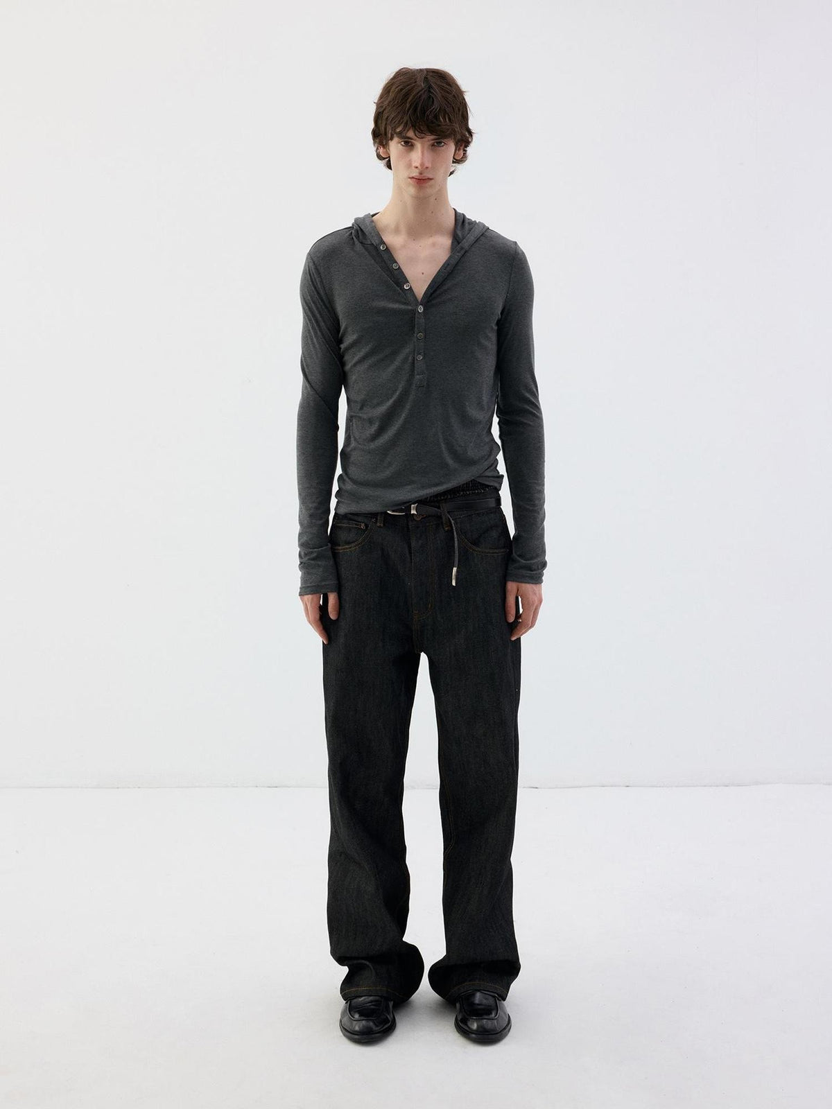 Delivery Hooded Half Button Henley Tencel Wool Women&