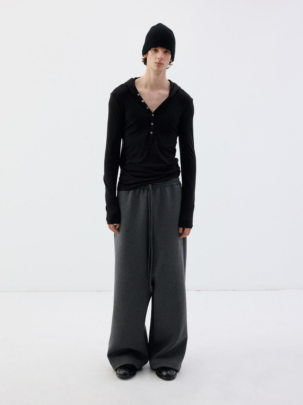 Delivery Hooded Half Button Henley Tencel Wool Women&