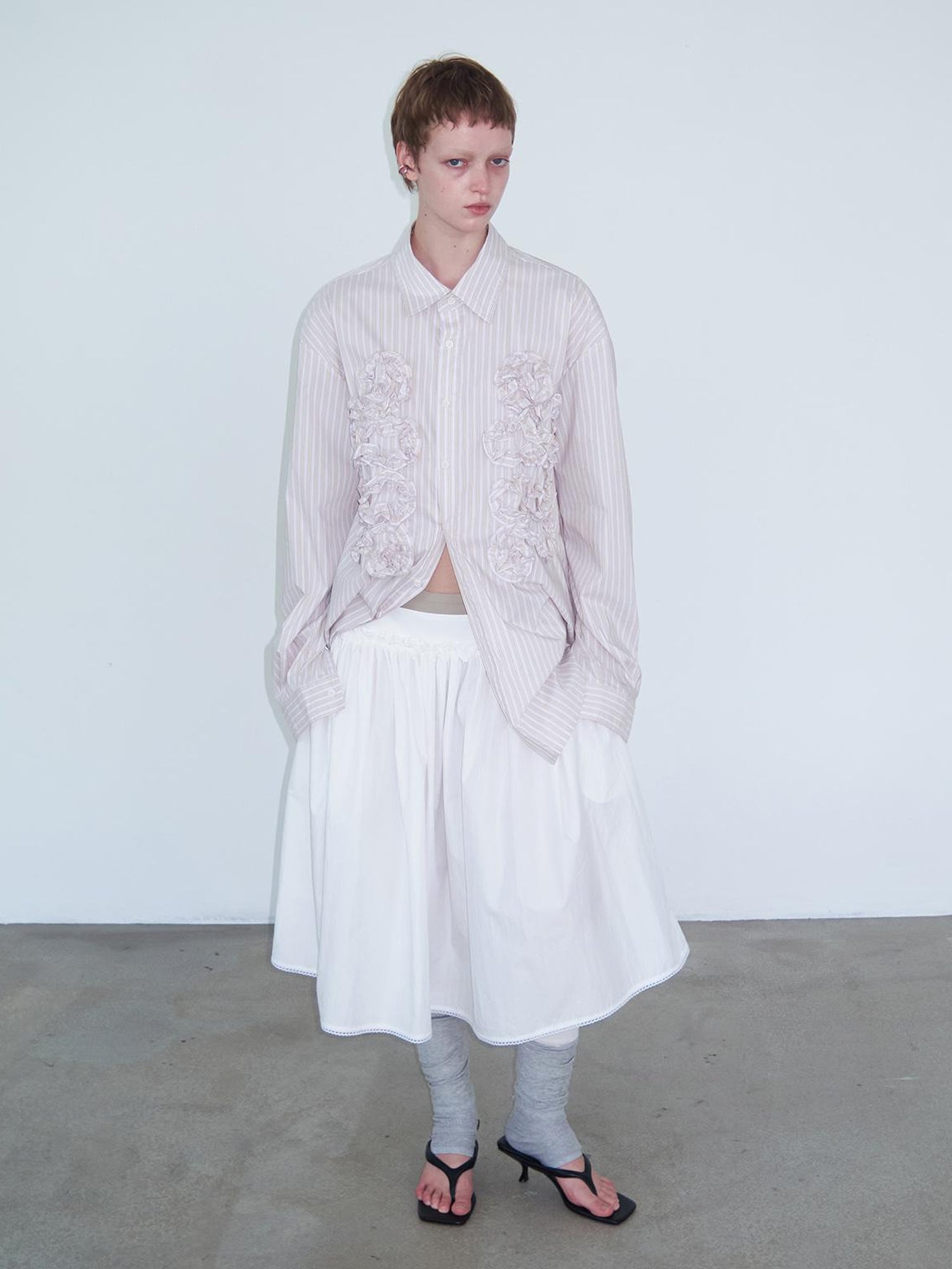 Delivery Irregular 3D Pleated Lace Trimmed Shirt In Lavender Stripe