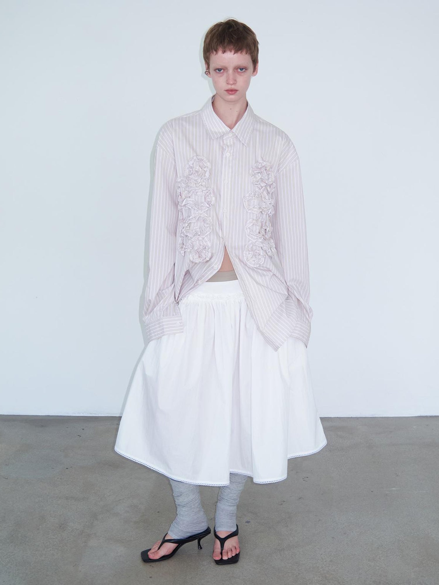 Delivery Irregular 3D Pleated Lace Trimmed Shirt In Lavender Stripe